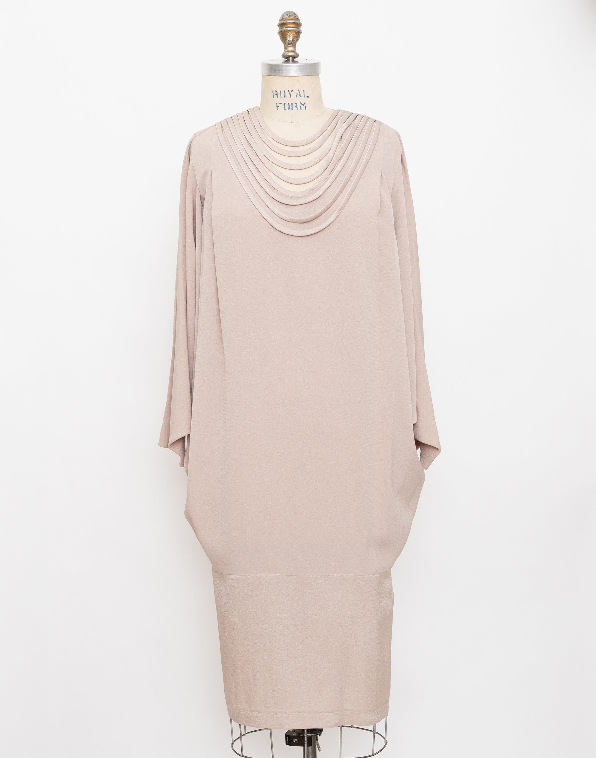 80s dusty beige drop waist batwing dress