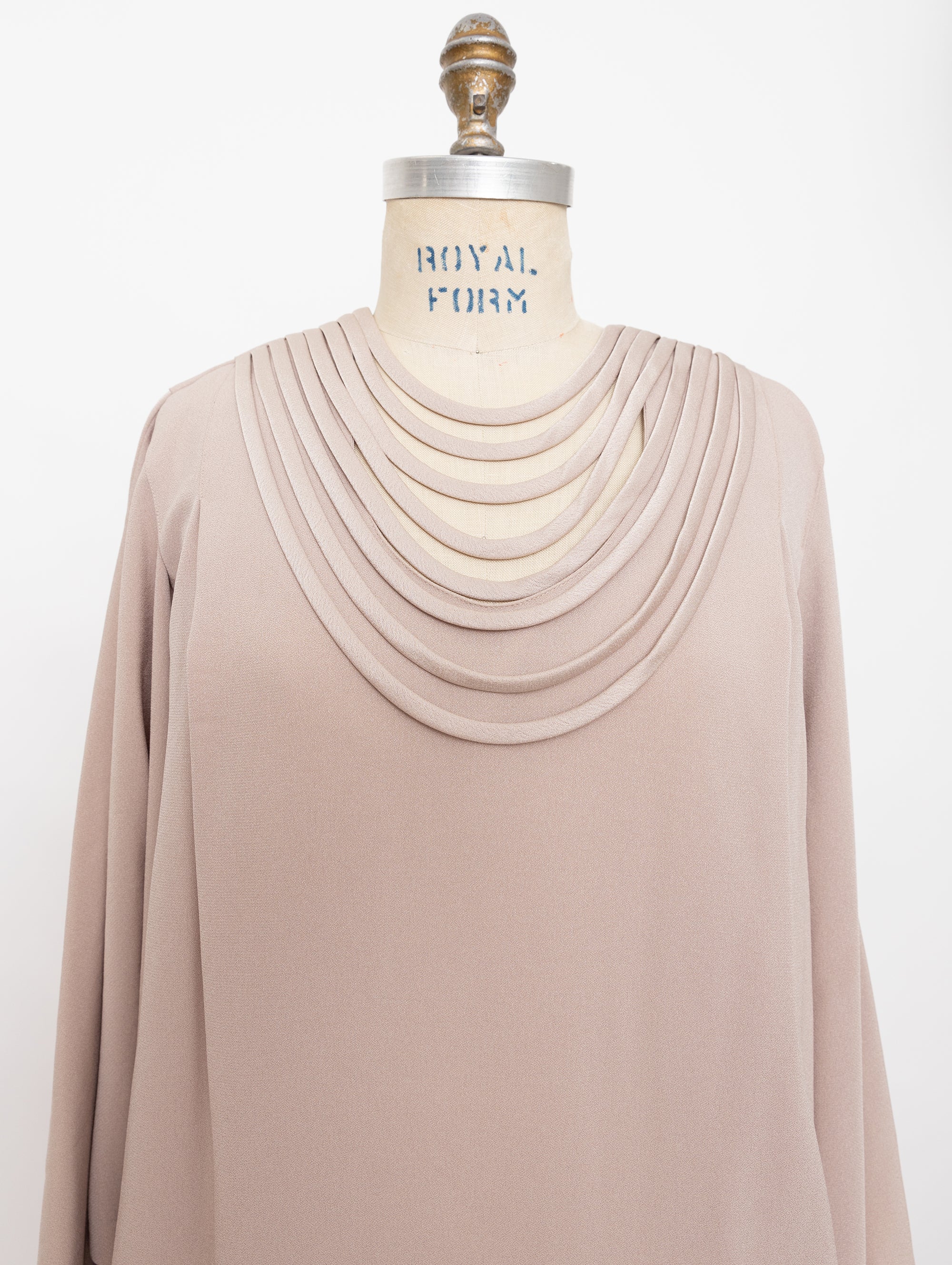 80s dusty beige drop waist batwing dress