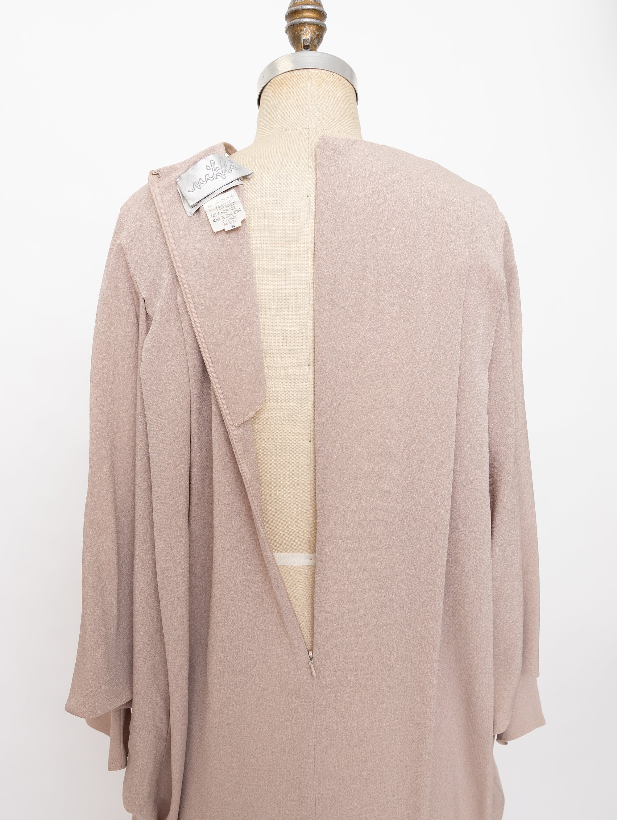 80s dusty beige drop waist batwing dress