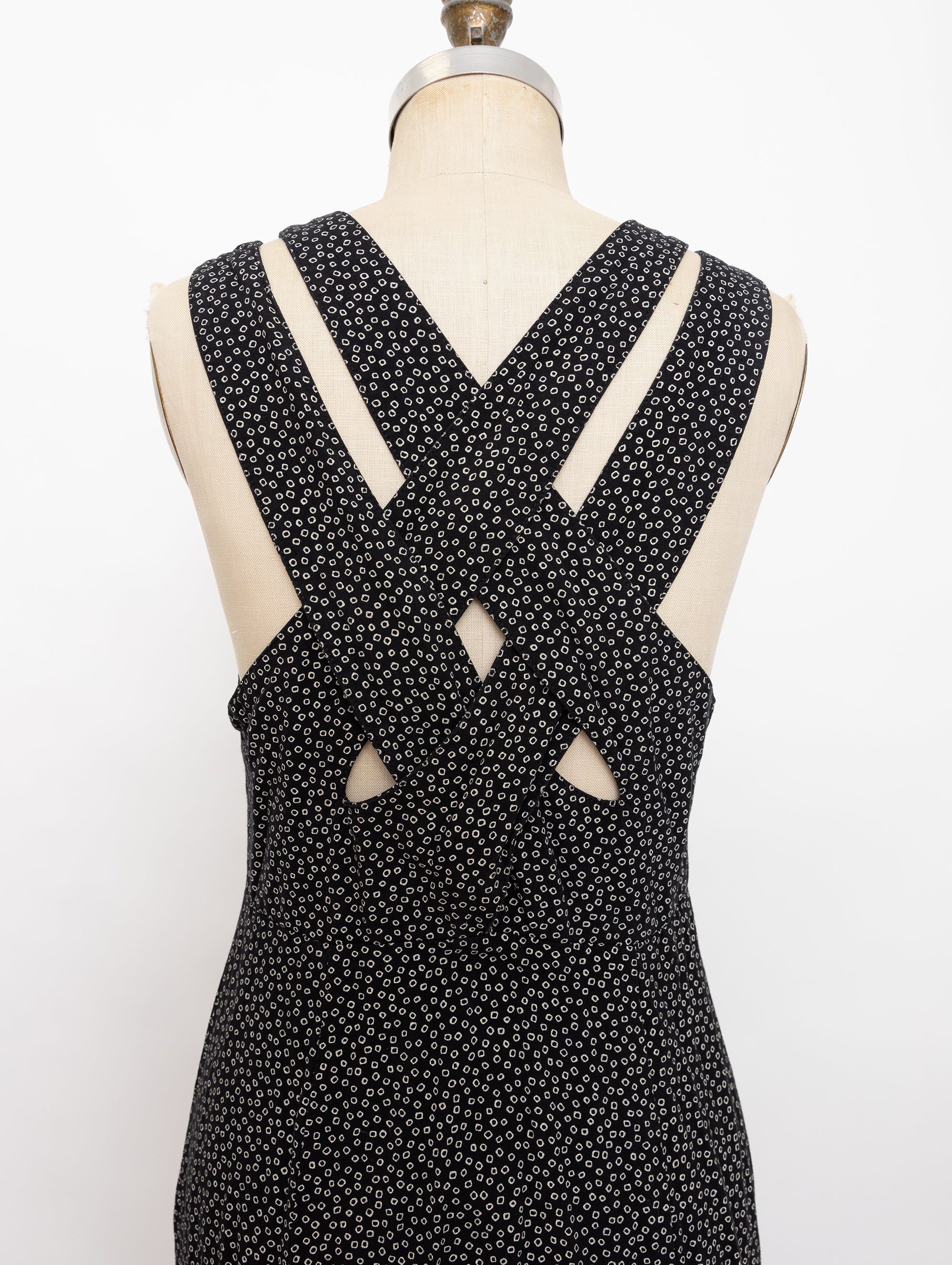 90s black and white dot criss cross back dress