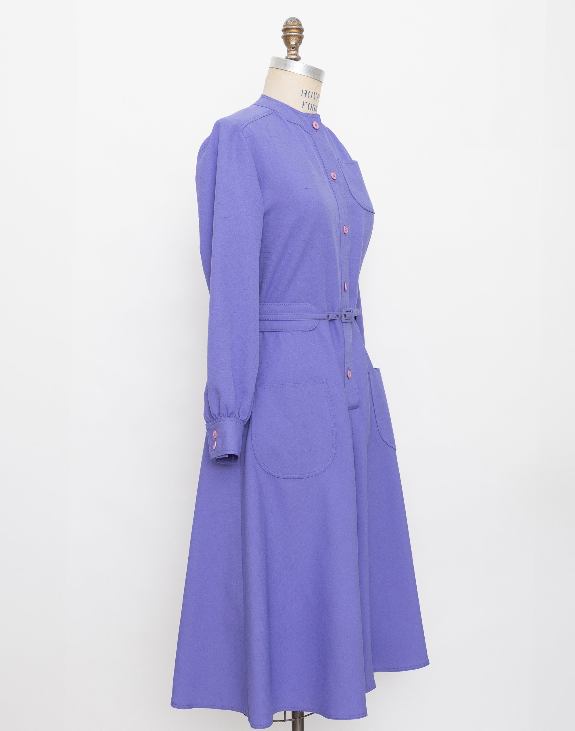 60s randazzo lilac long sleeve shirt dress with pockets and belt