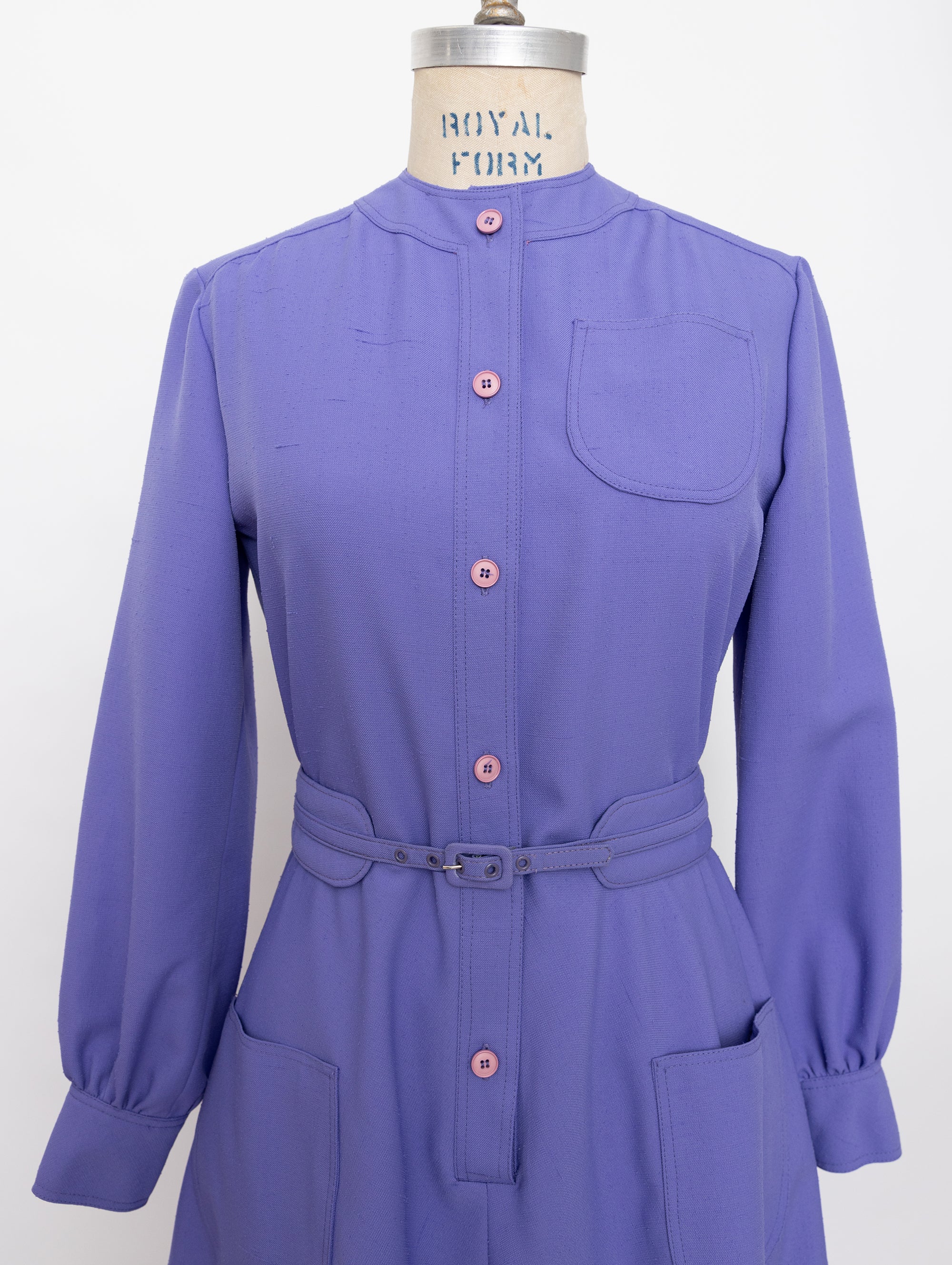 60s randazzo lilac long sleeve shirt dress with pockets and belt