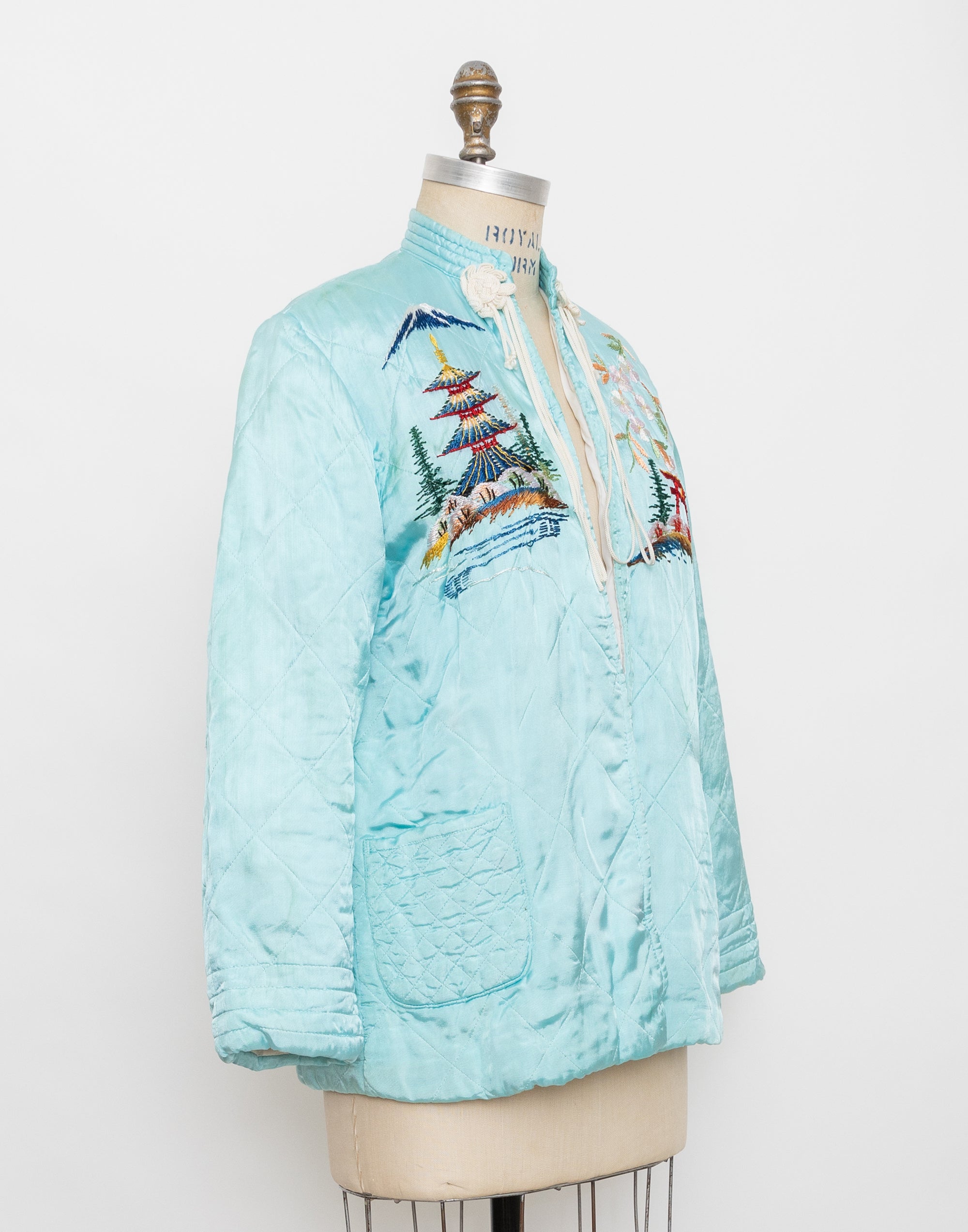80s aqua satin embroidered jacket