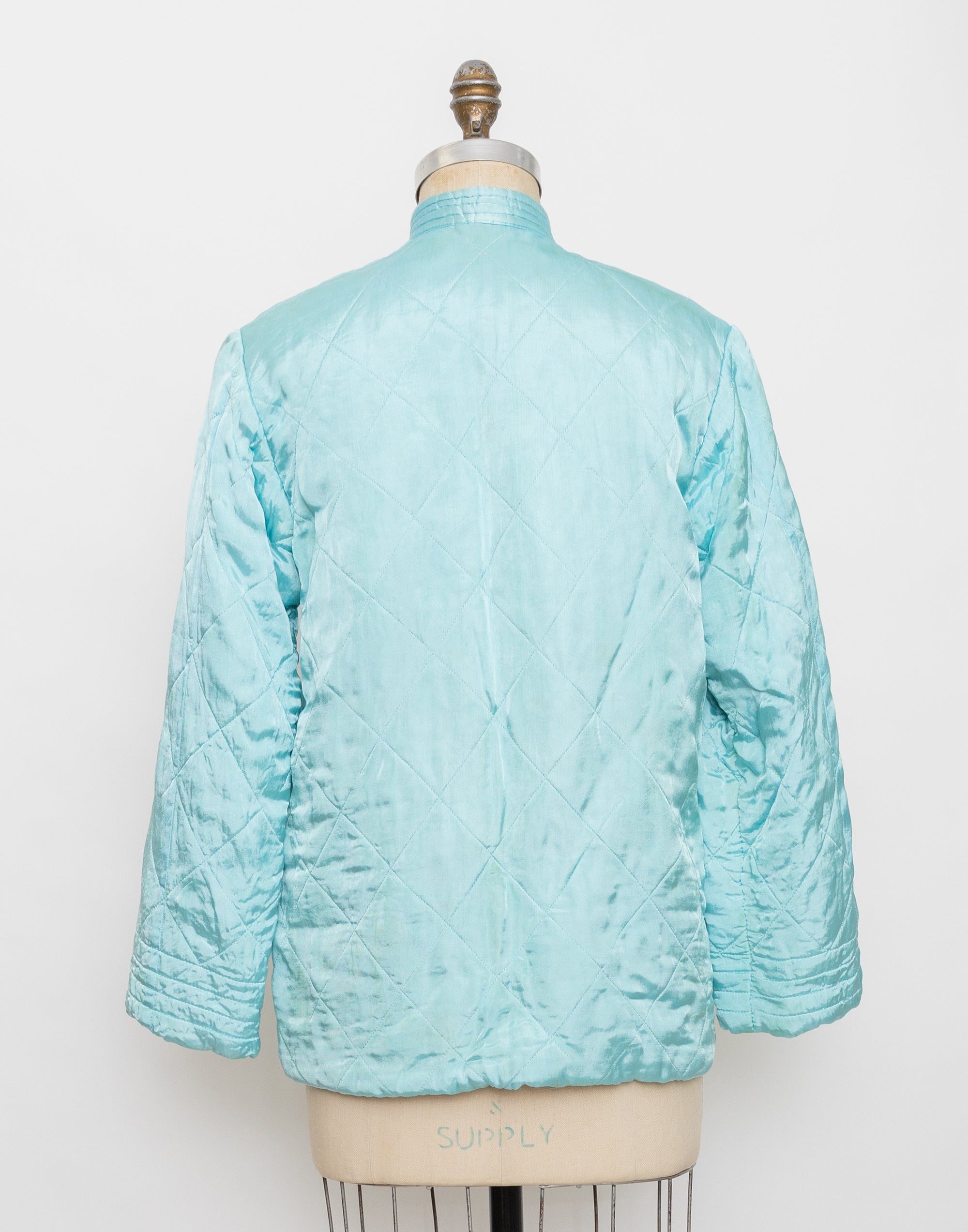 80s aqua satin embroidered jacket