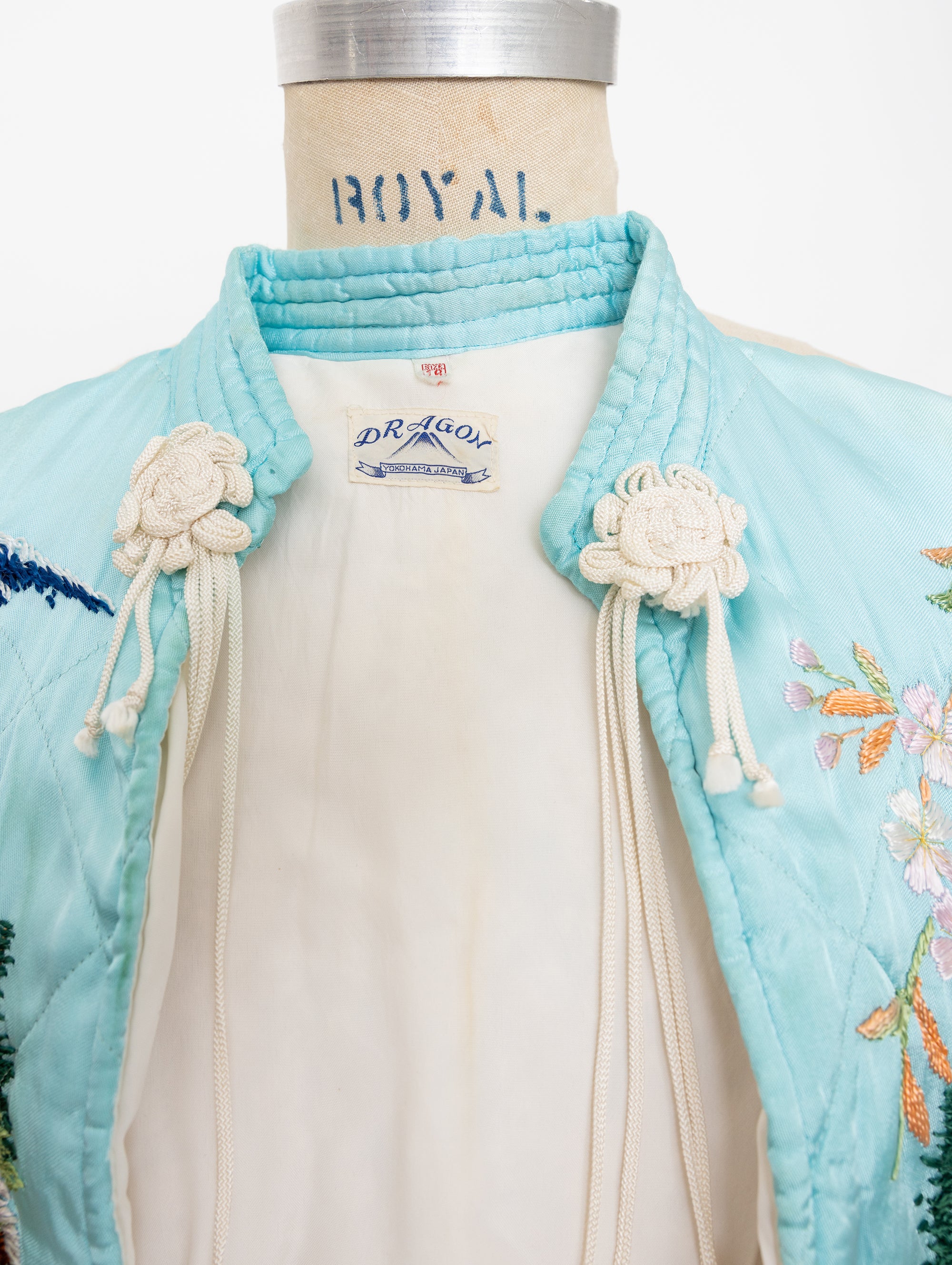 80s aqua satin embroidered jacket