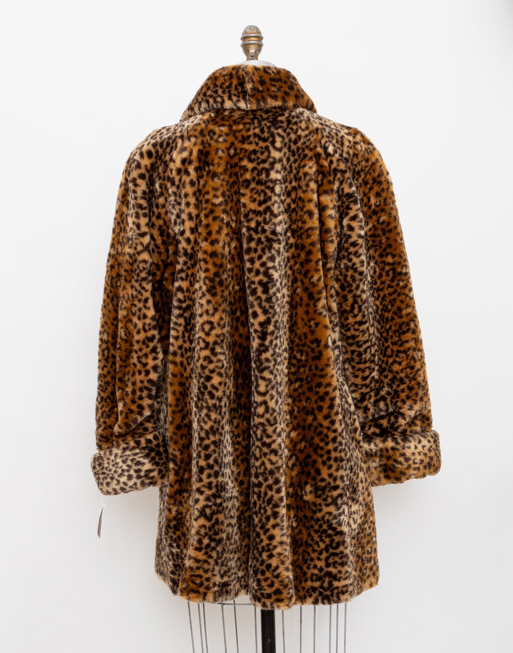 90s leopard print long faux fur swing coat