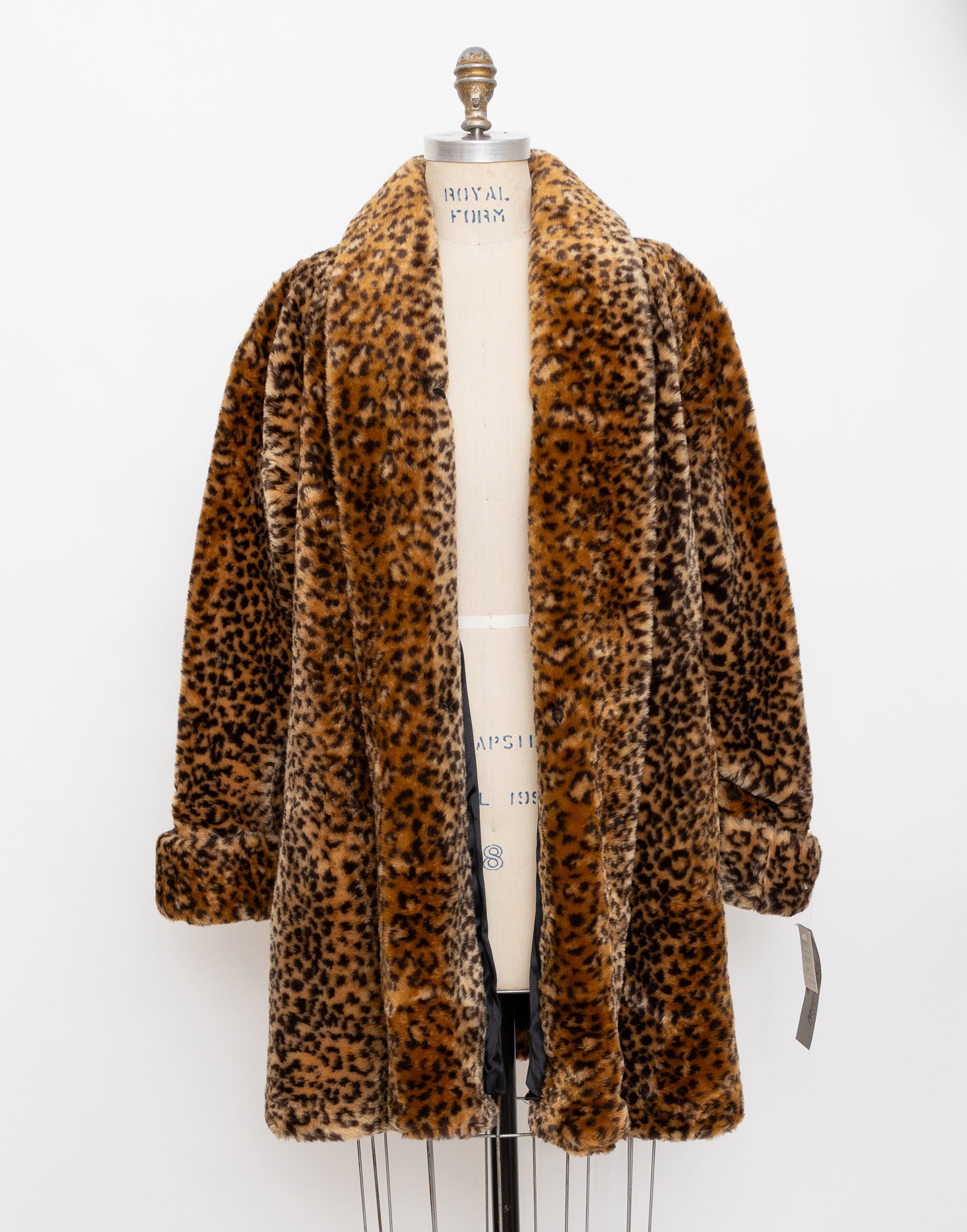 90s leopard print long faux fur swing coat
