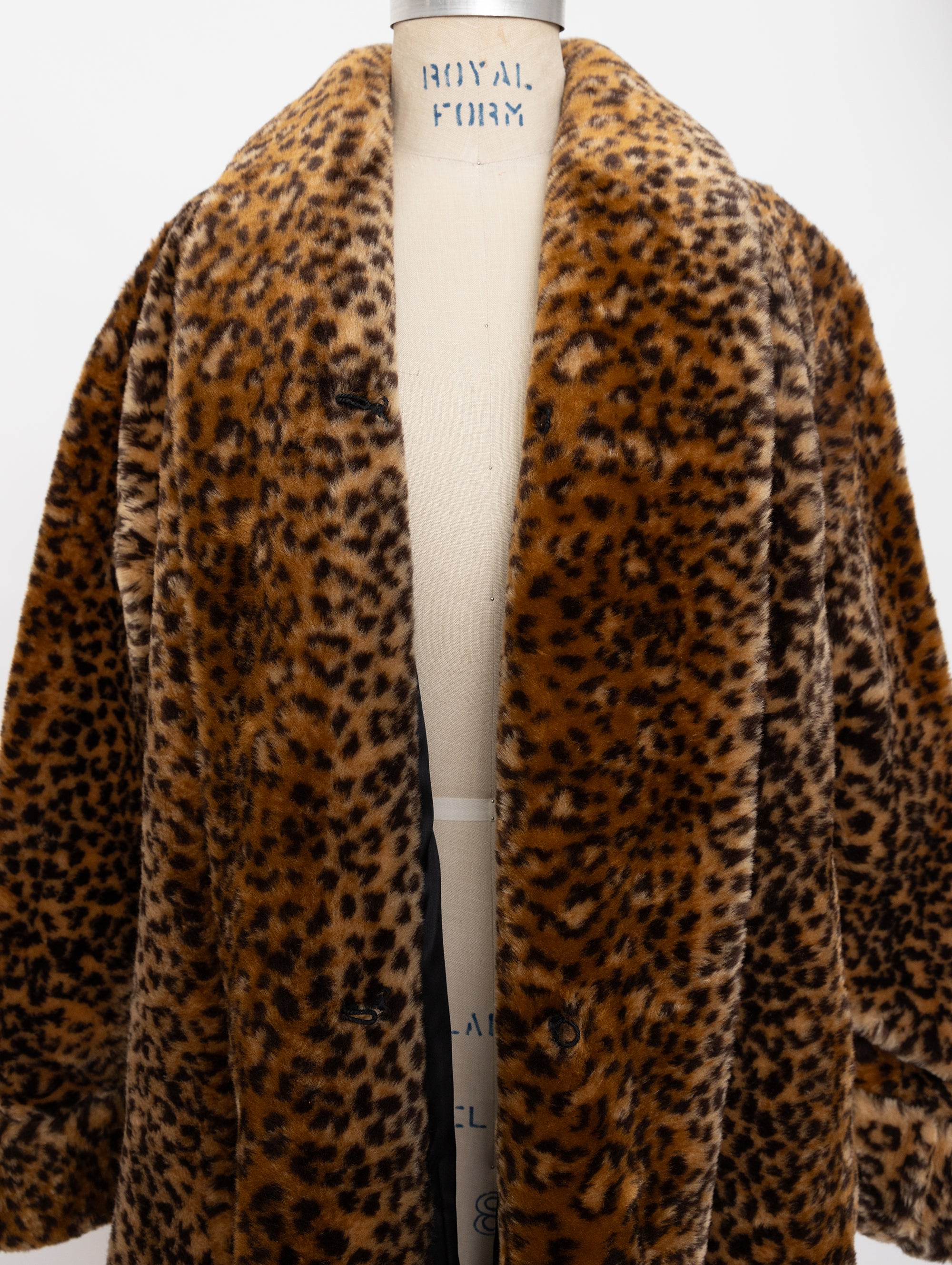 90s leopard print long faux fur swing coat
