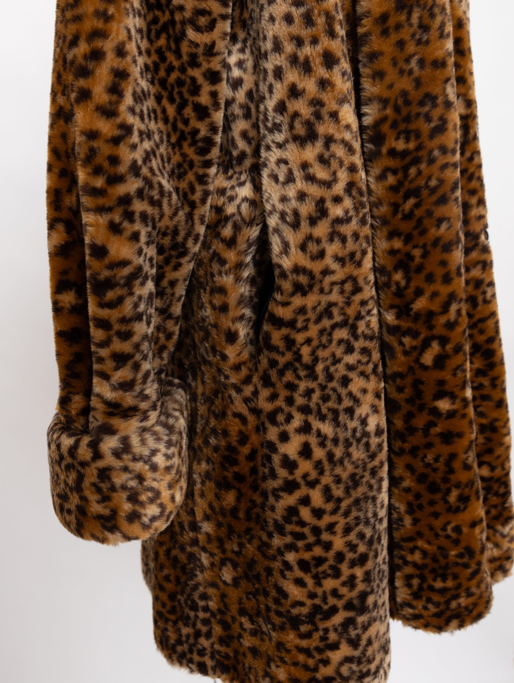 90s leopard print long faux fur swing coat