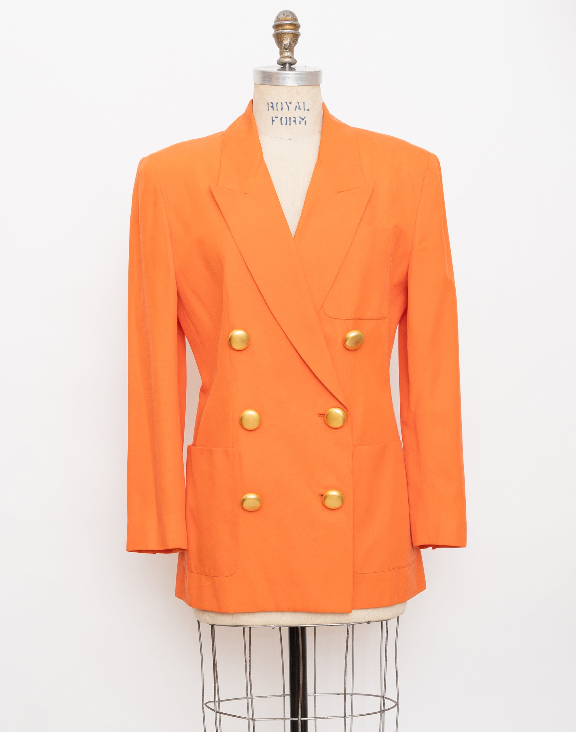 90s Lillie Rubin orange silk + cotton double-breasted blazer with gold buttons 1