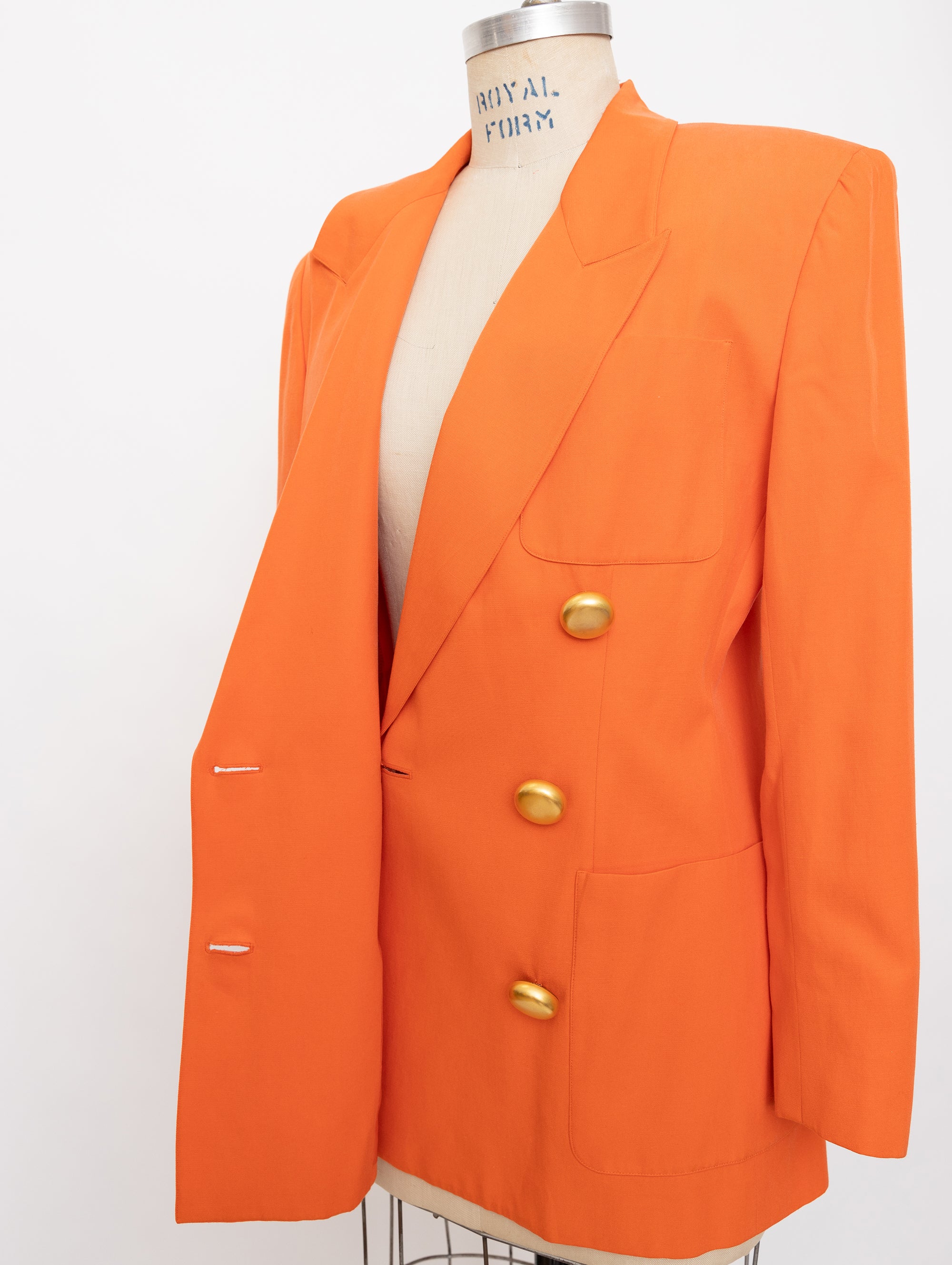 90s Lillie Rubin orange silk + cotton double-breasted blazer with gold buttons 6