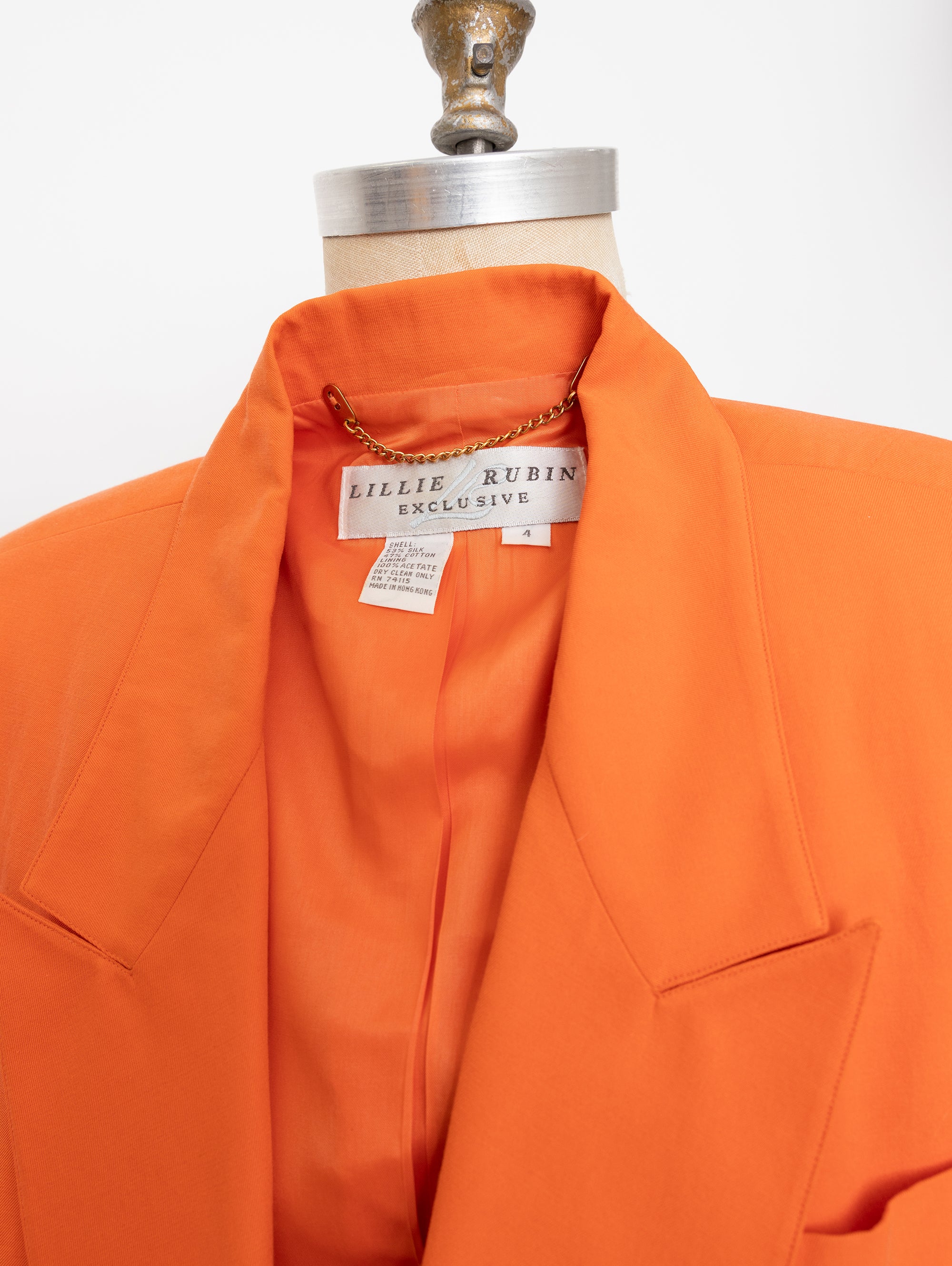 90s Lillie Rubin orange silk + cotton double-breasted blazer with gold buttons 7