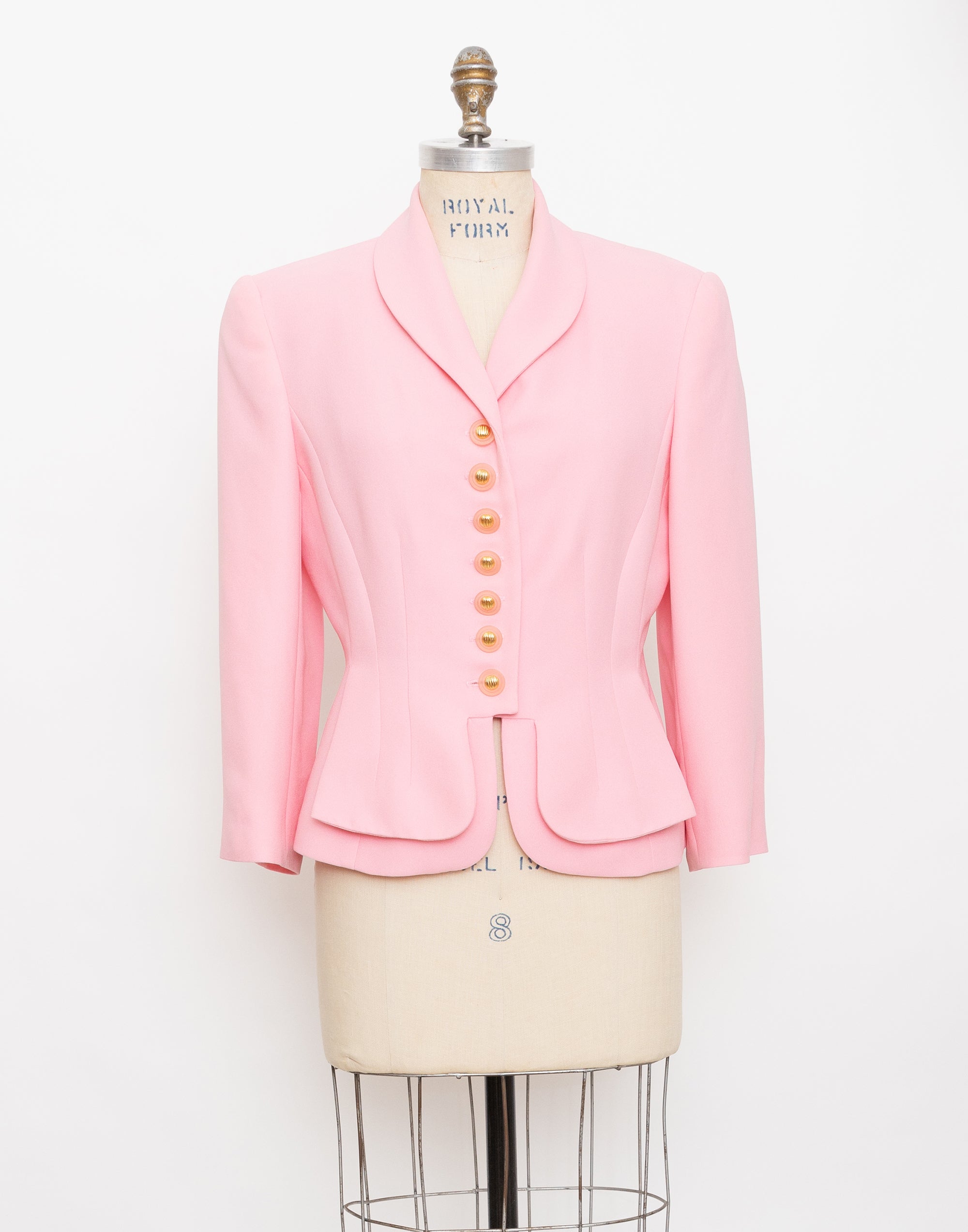 2000s Banu bubblegum pink blazer with gold buttons 1
