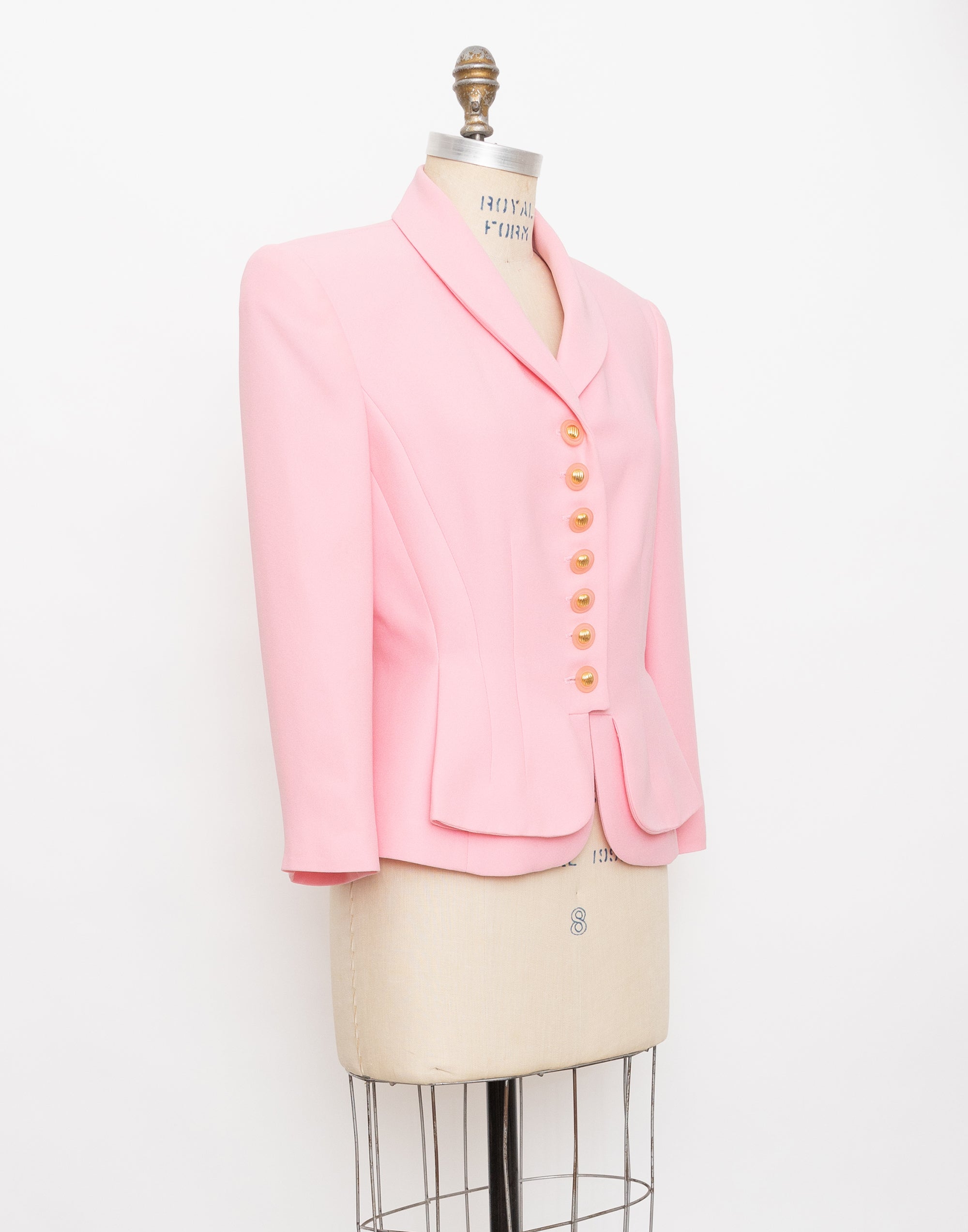 2000s Banu bubblegum pink blazer with gold buttons 2