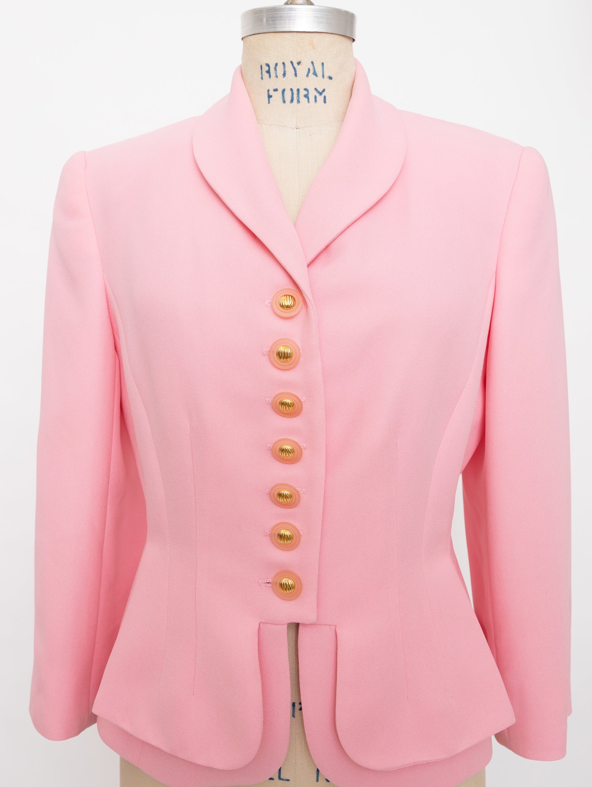 2000s Banu bubblegum pink blazer with gold buttons 4
