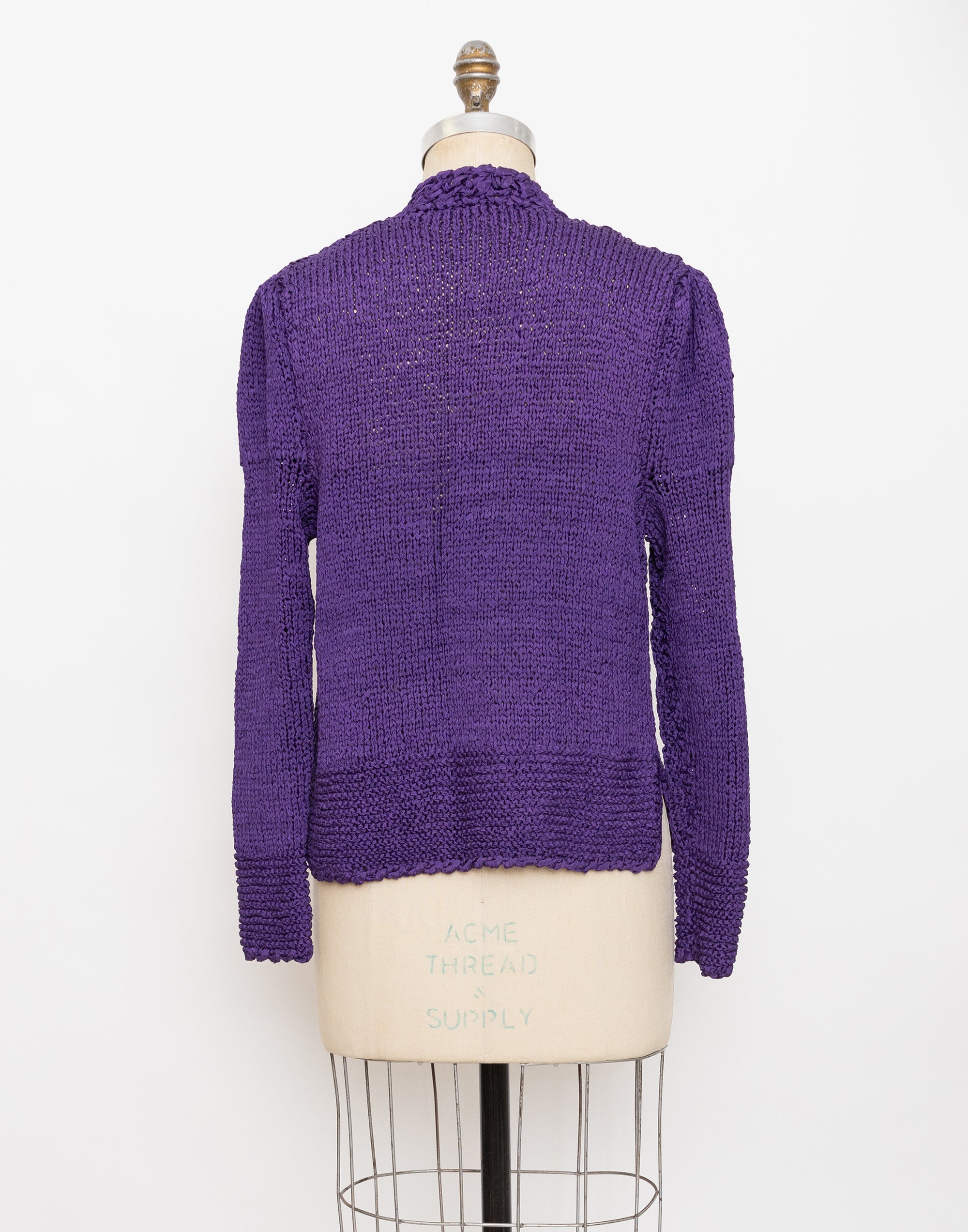 90s dark purple ribbon crochet cardigan