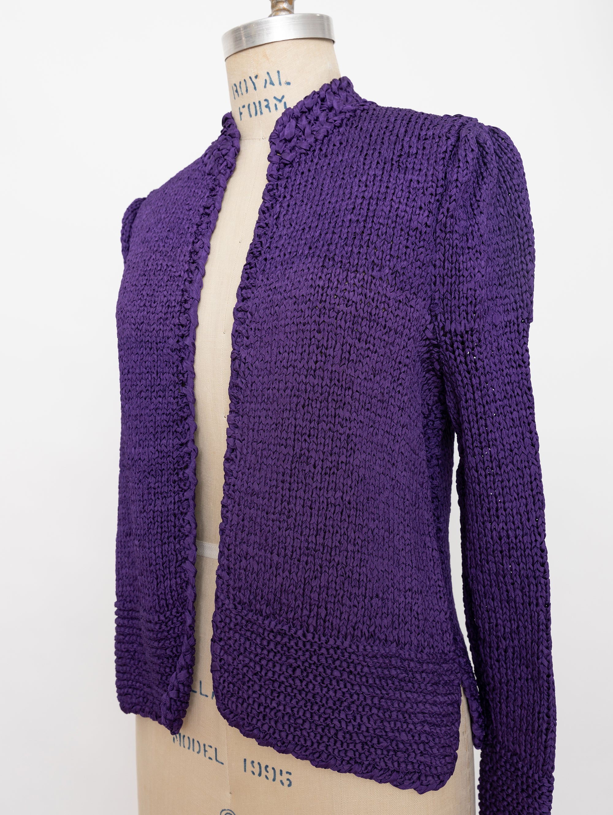 90s dark purple ribbon crochet cardigan