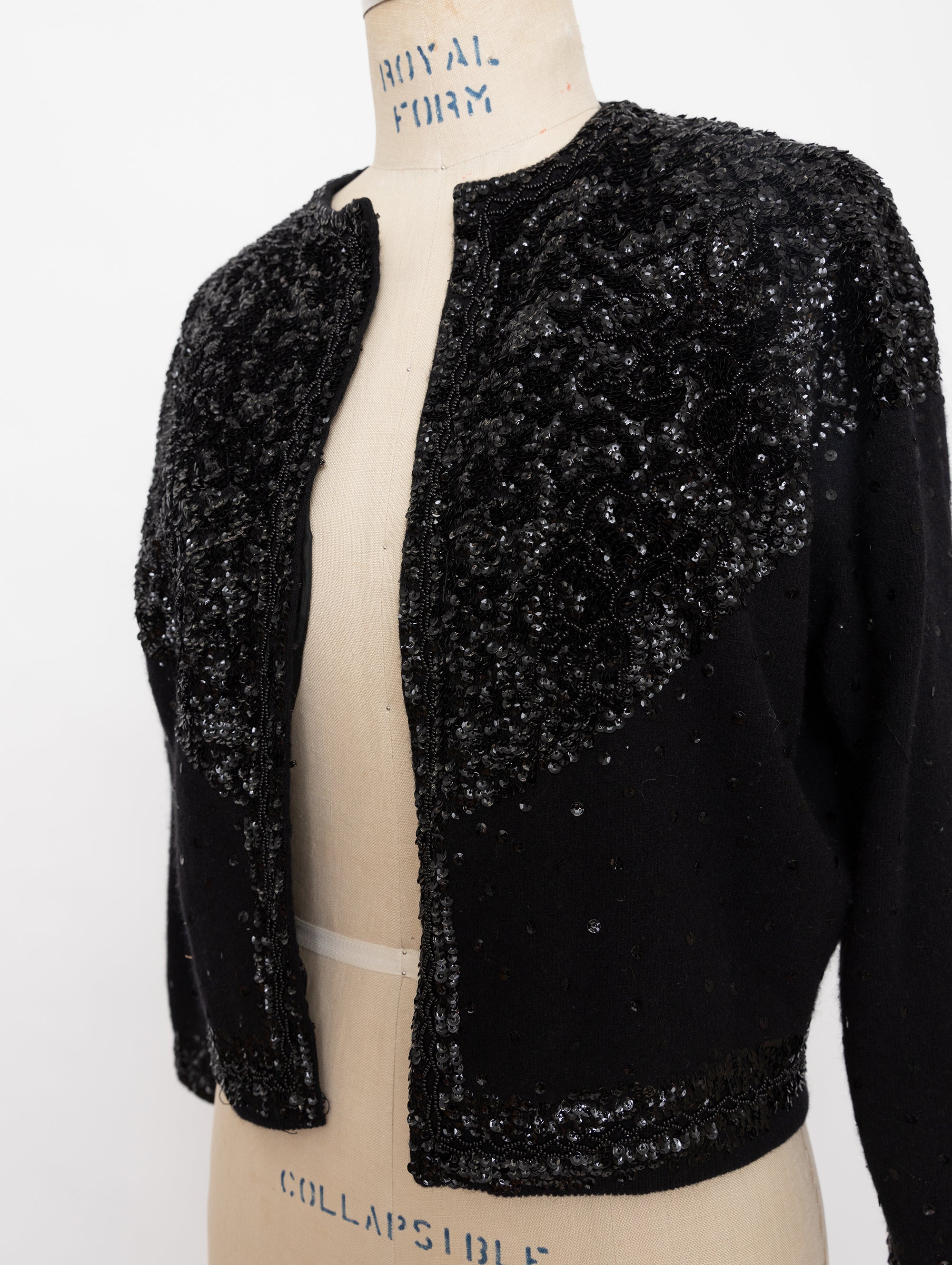 60s black sequin knit evening cardigan