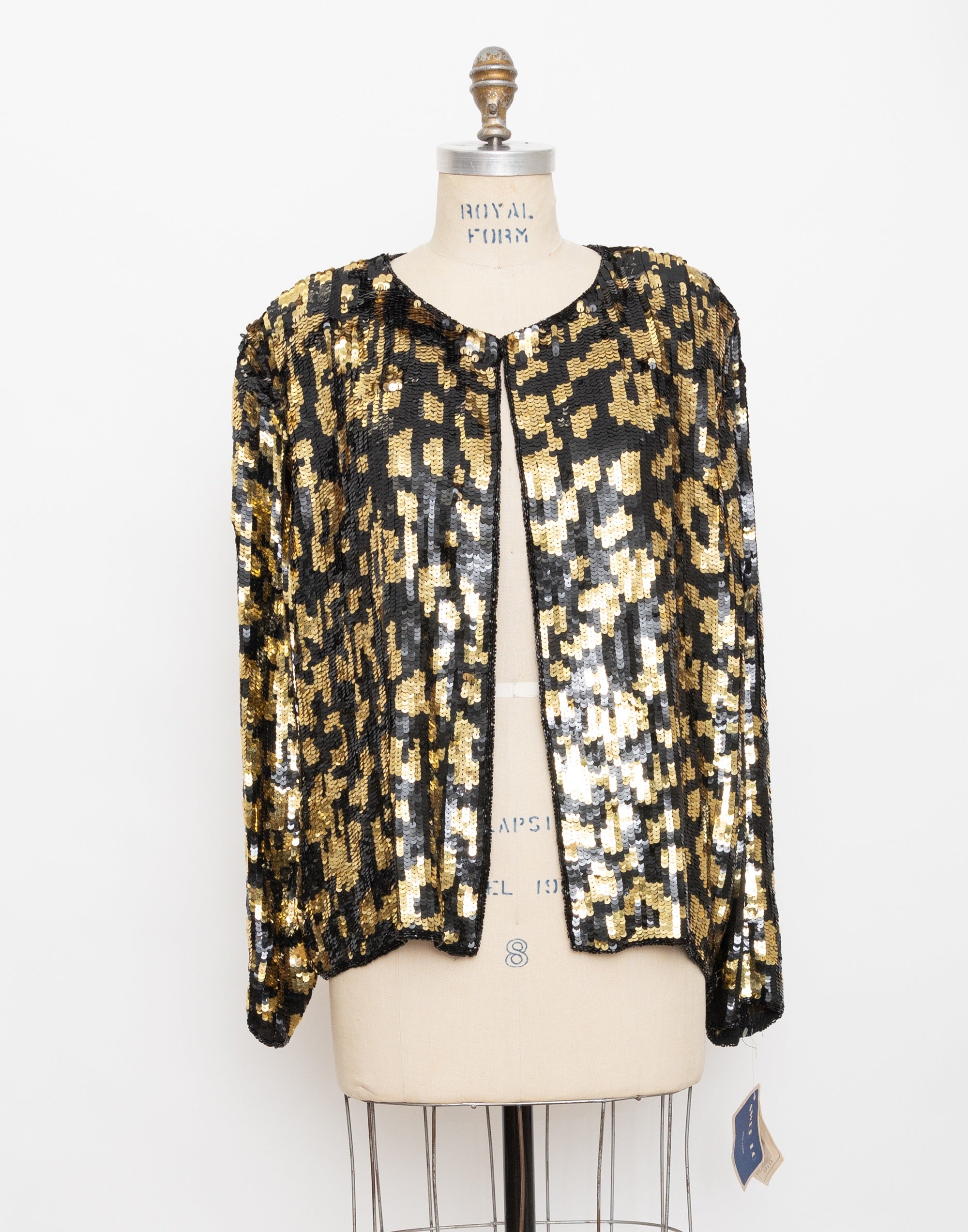 80s black and gold leopard print sequin jacket