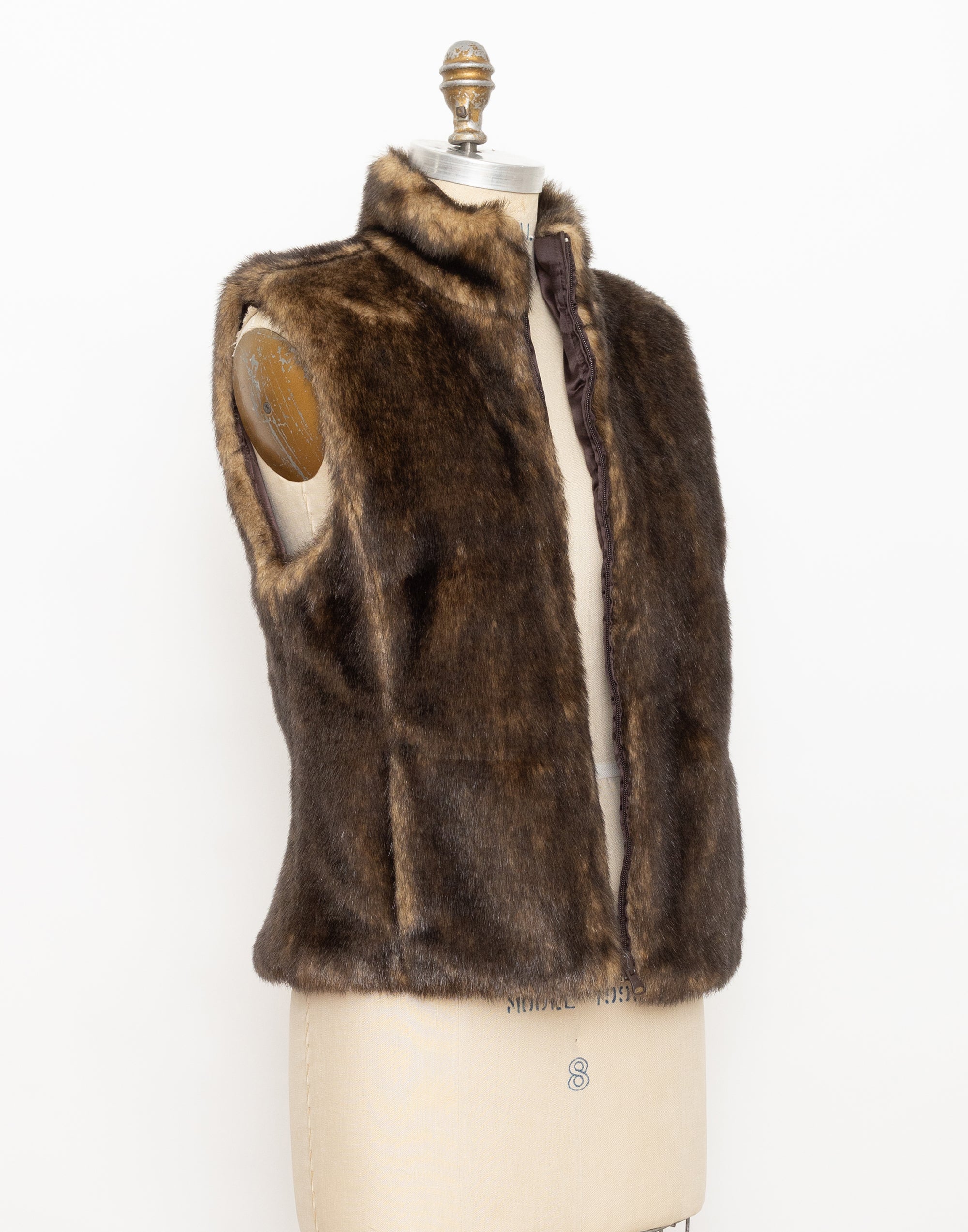 90s brown faux fur reversible vest
