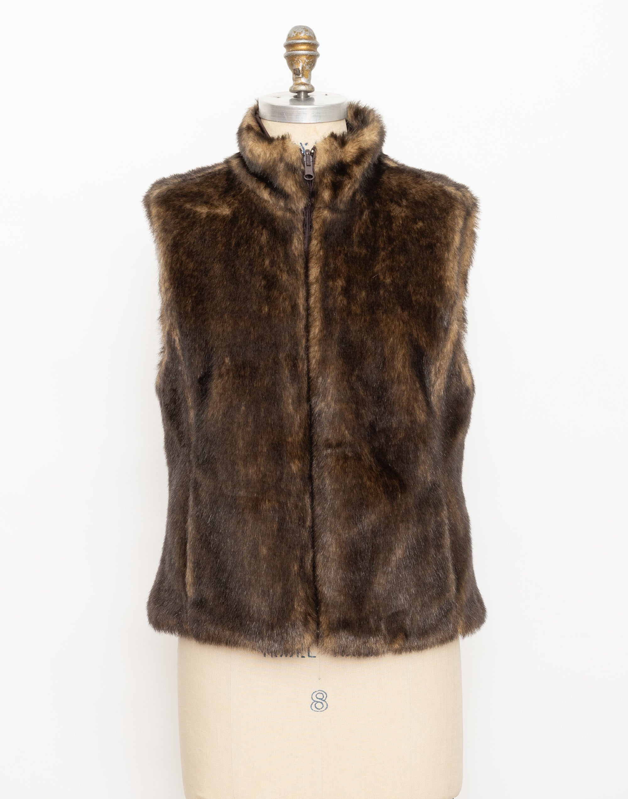 90s brown faux fur reversible vest