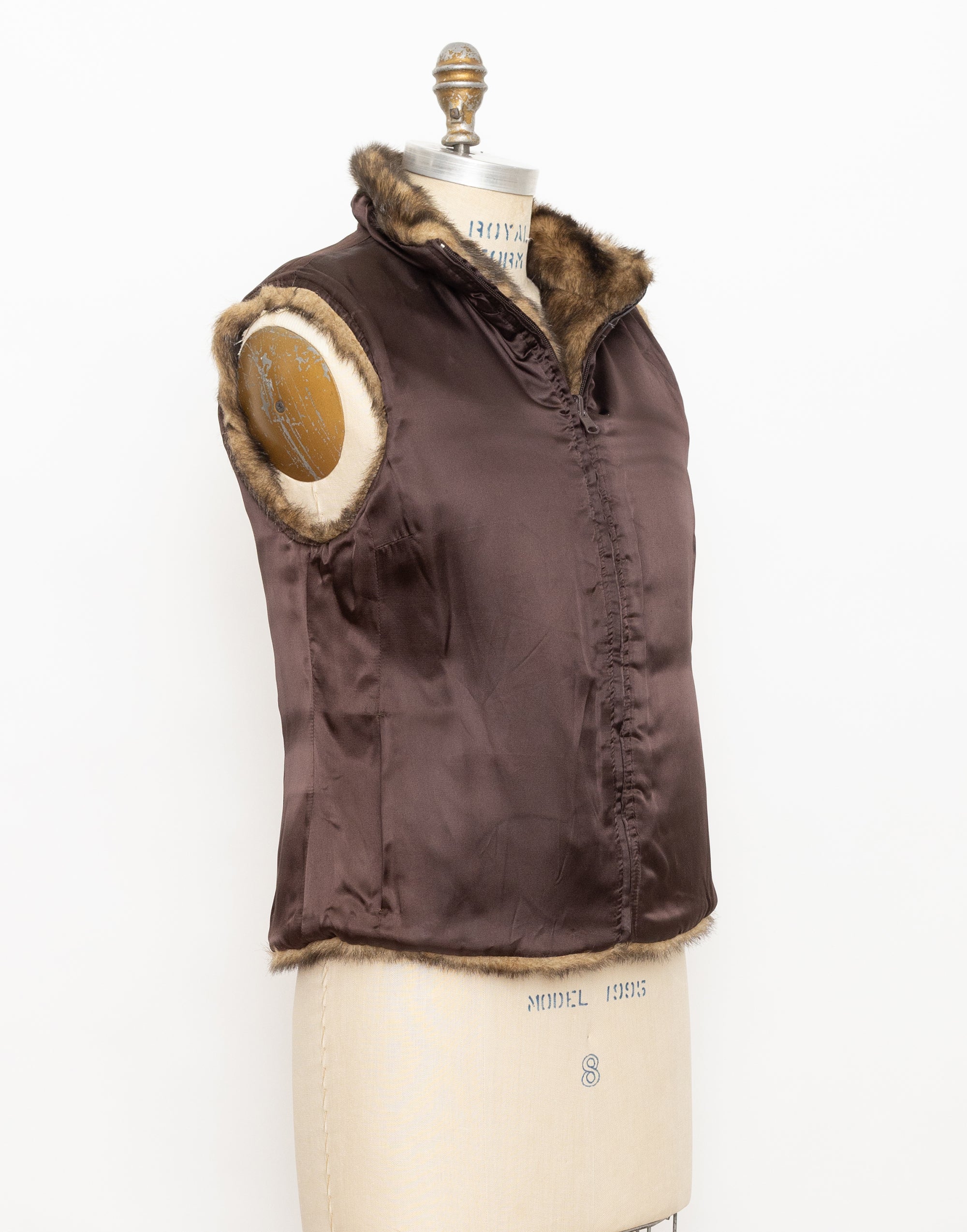 90s brown faux fur reversible vest