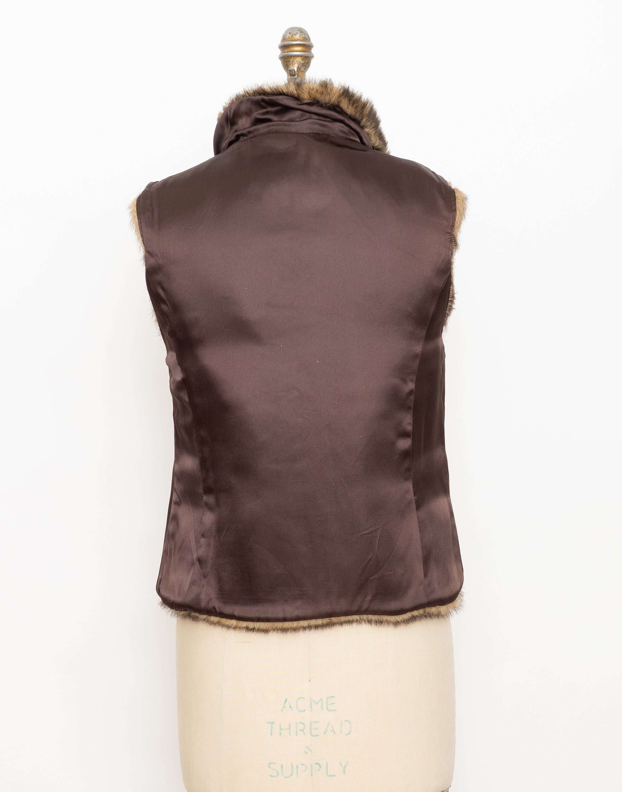 90s brown faux fur reversible vest