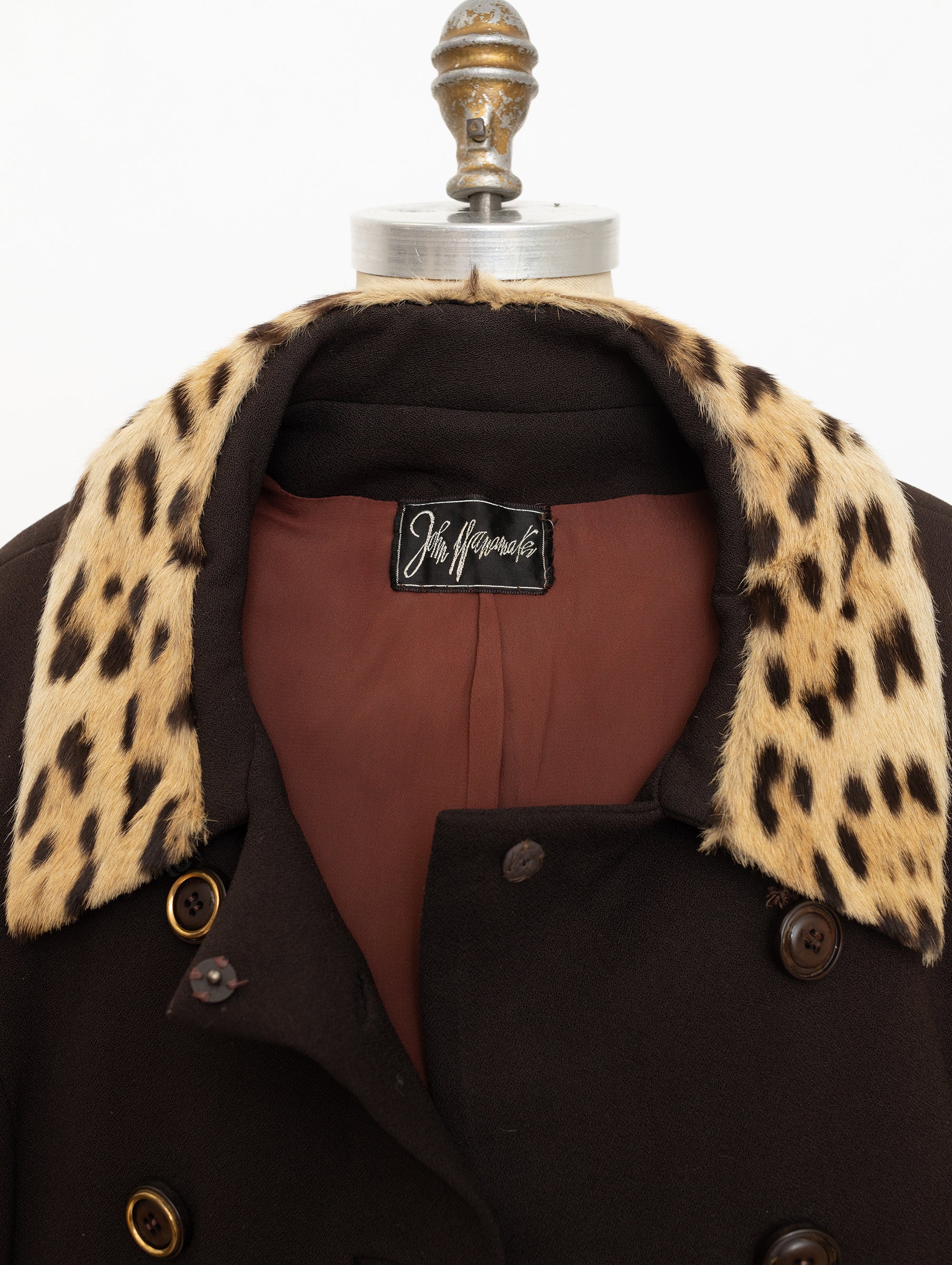 60s john wanamaker brown double breasted fur collar jacket
