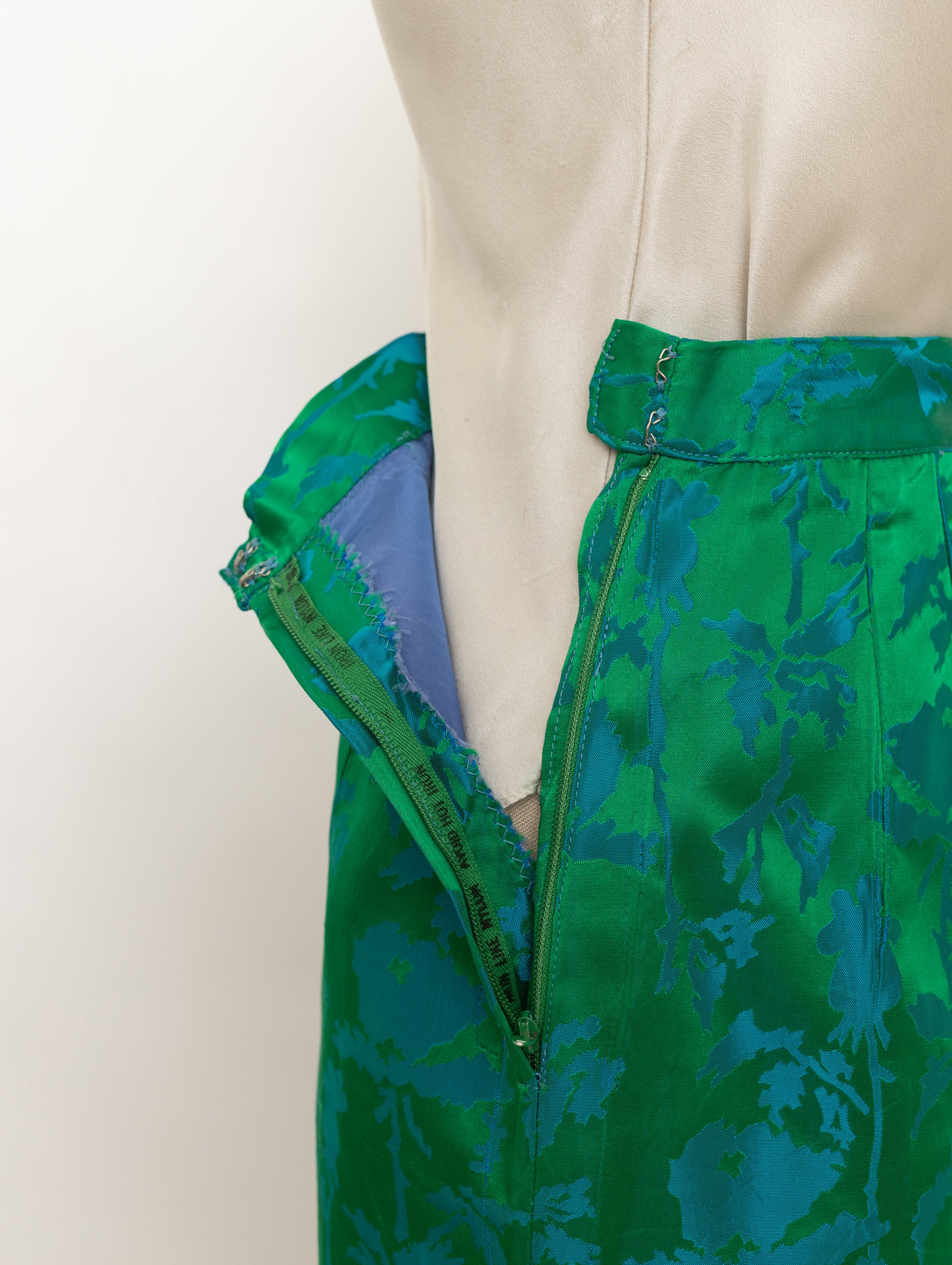 60s green and blue floral jacquard skirt
