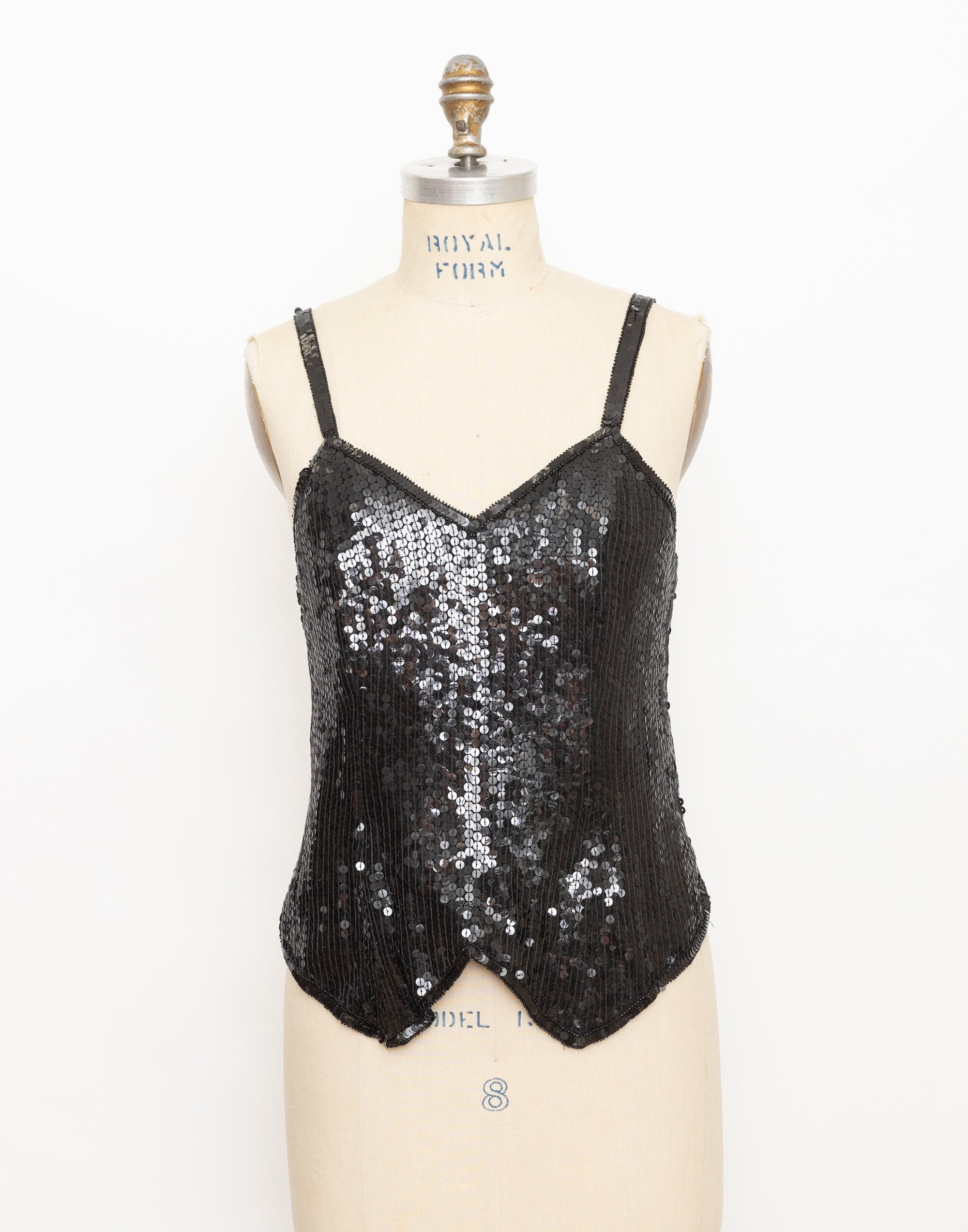 80s frank usher black sequin bustier top