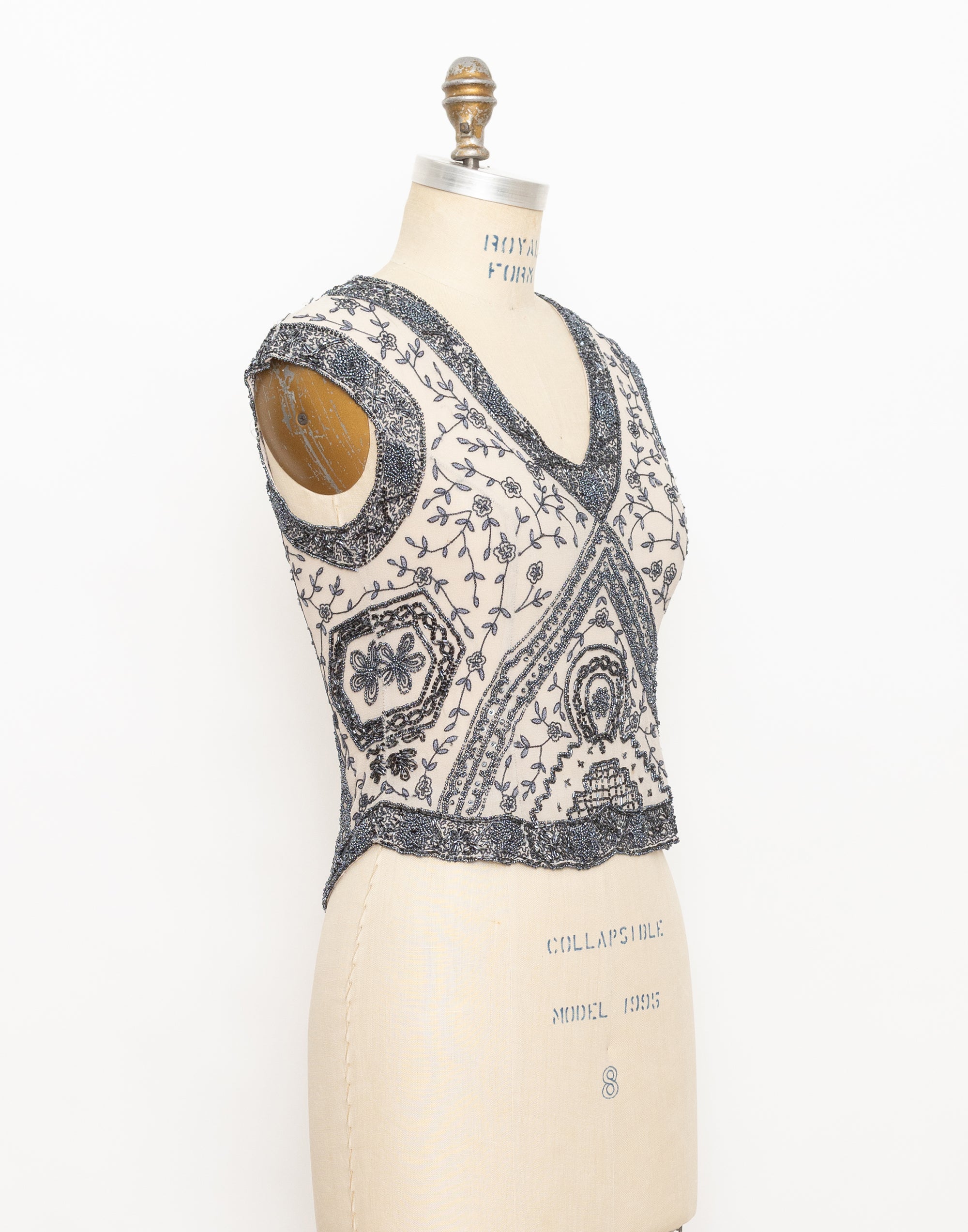 90s gunmetal and silk beaded and embroidered top