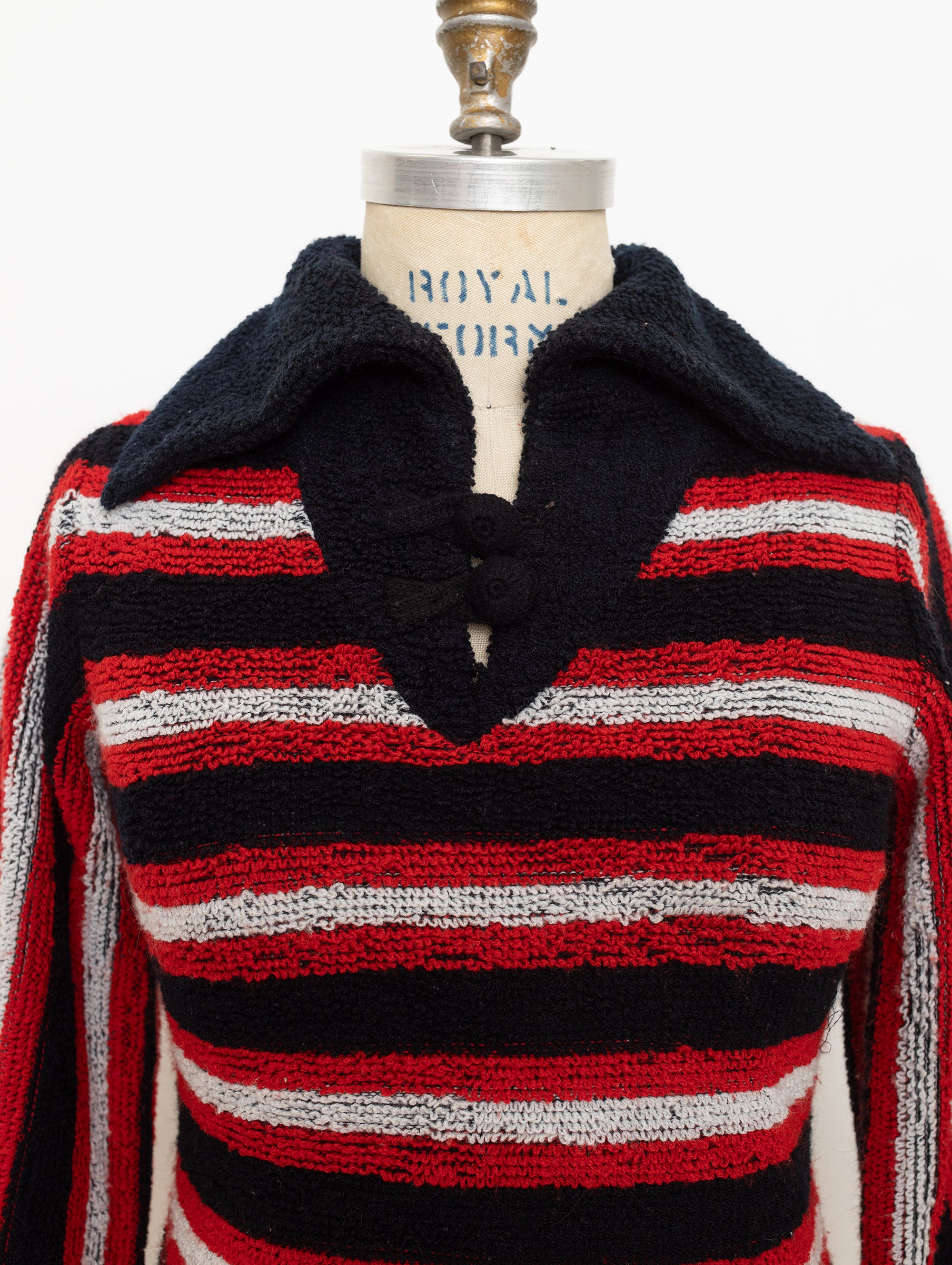 70s black red white striped terry cloth sailor top