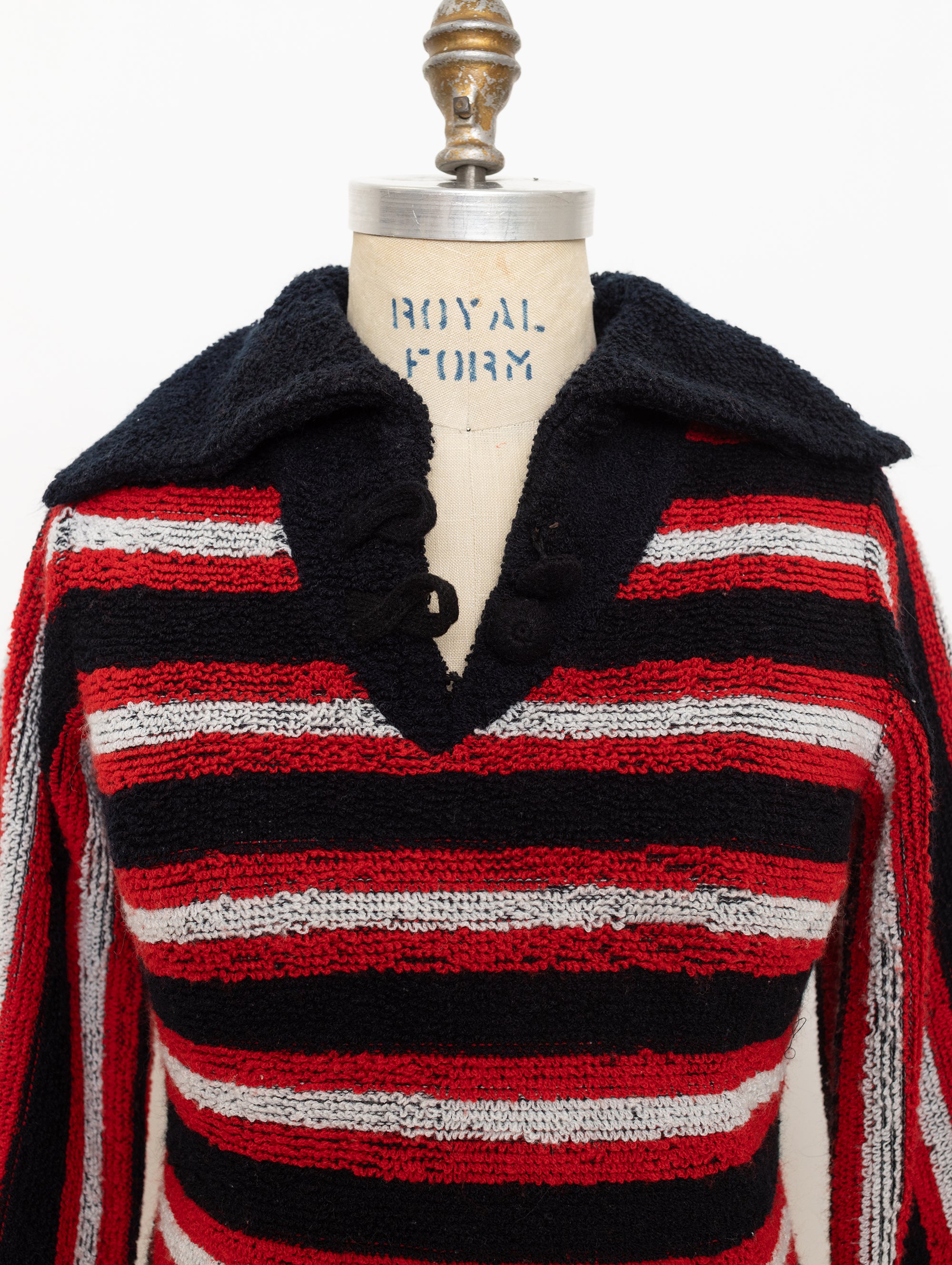 70s black red white striped terry cloth sailor top