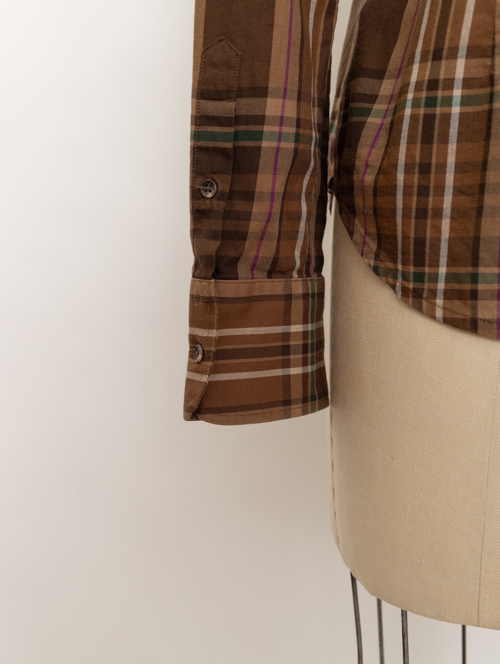 90s ralph lauren brown plaid ruffle long sleeve top