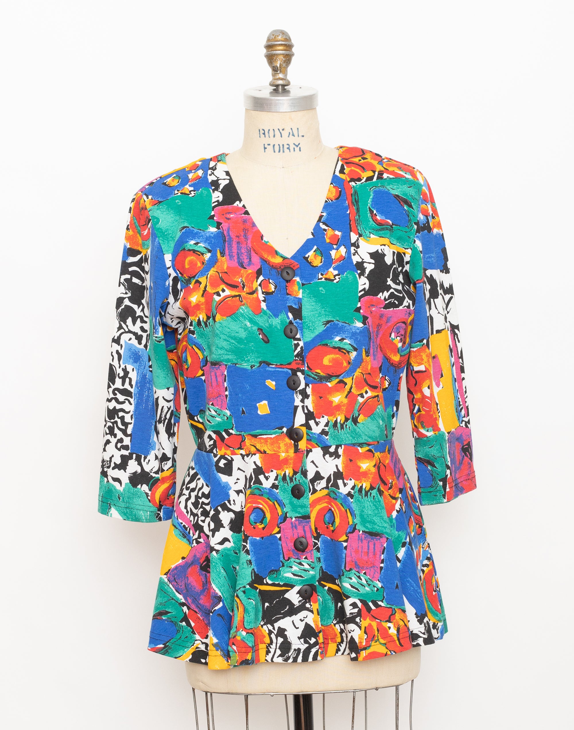 80s/90s Pinwheels multicolored abstract print top 1