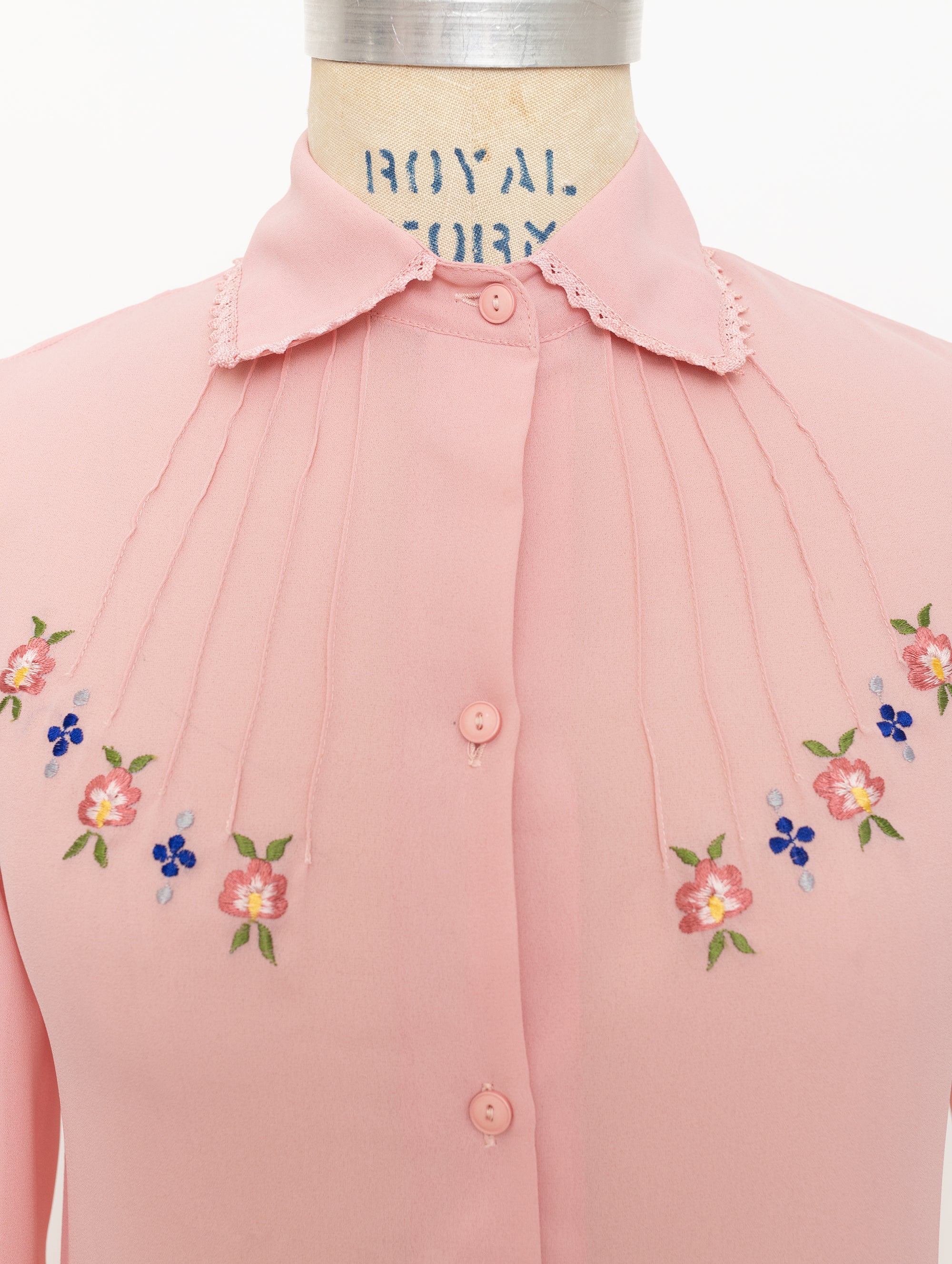 70s dusty pink pin tuck sweet floral blouse