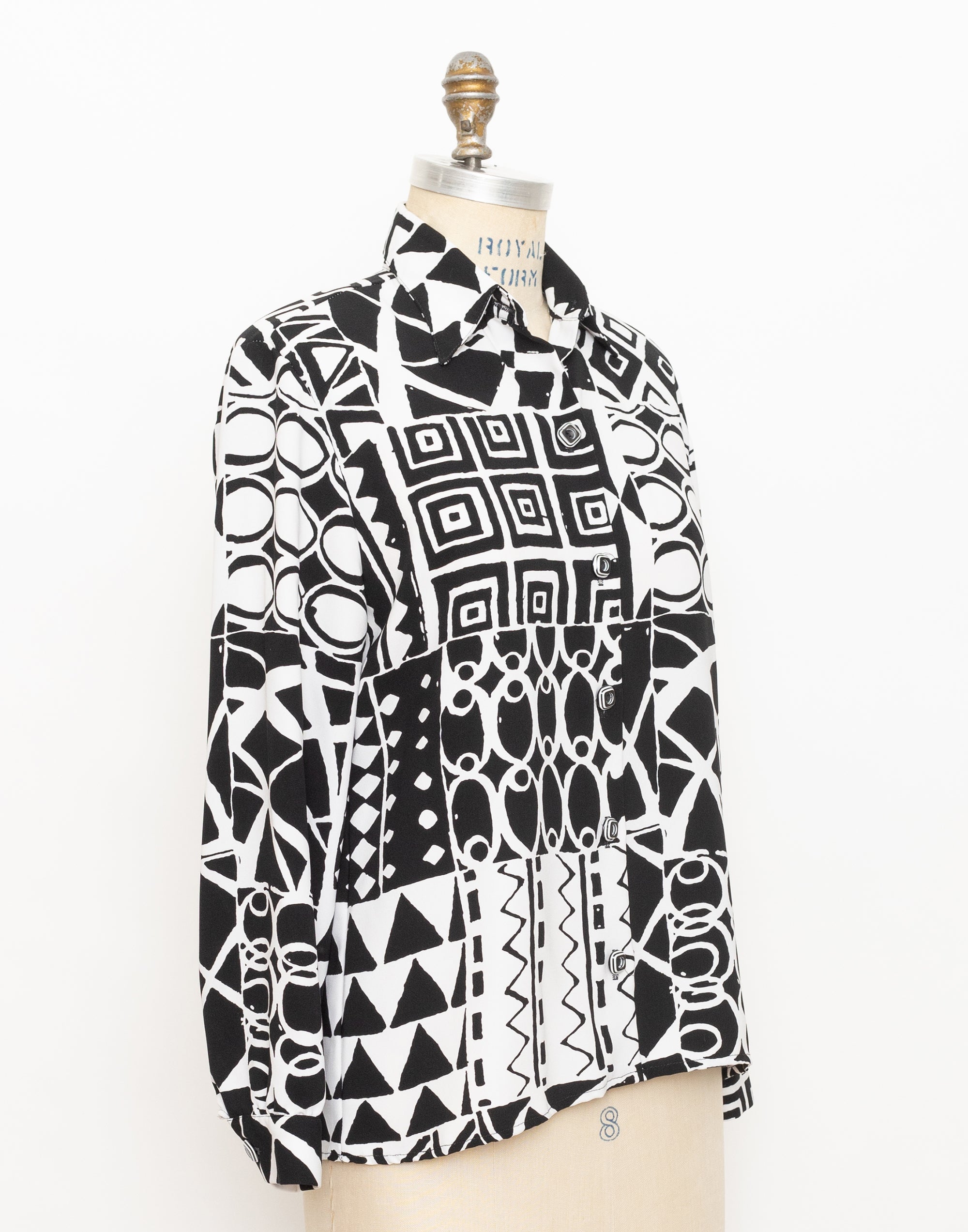 90s jordana black and white graphic blouse