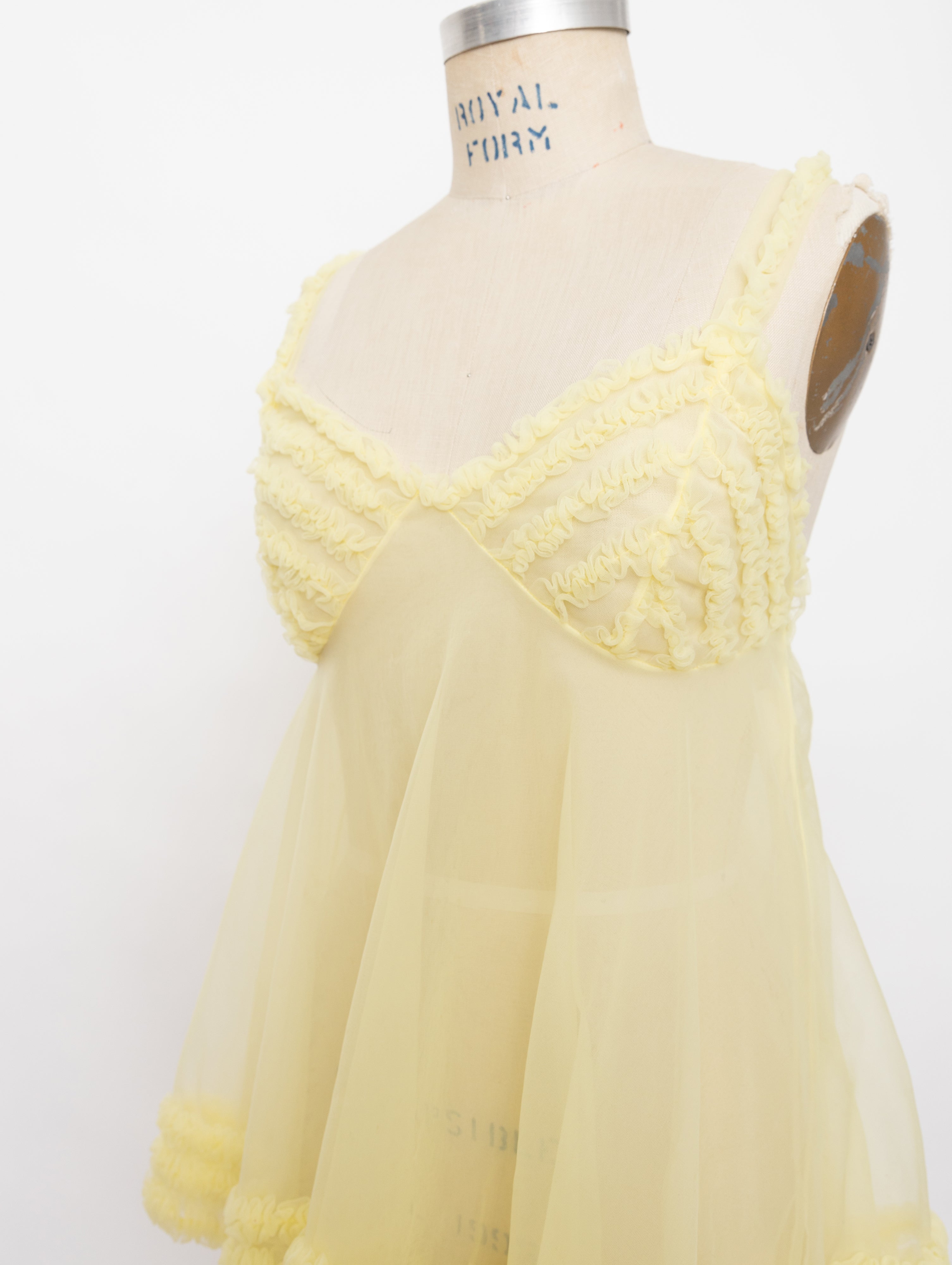 1960s yellow ruffle babydoll nylon sleep top 4