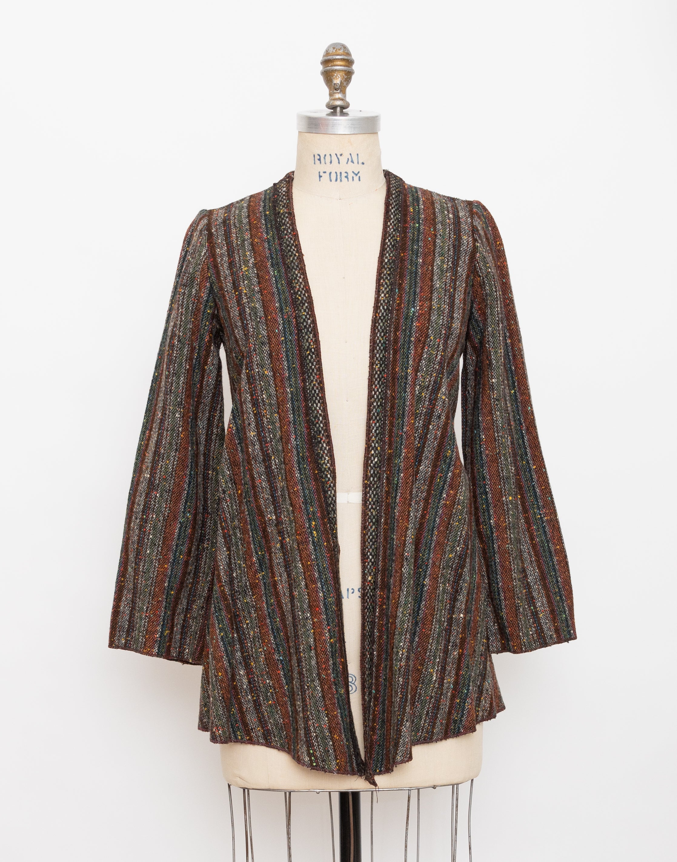 1970s Mrs H Winter striped multicolor textured boucle wool blend jacket 1