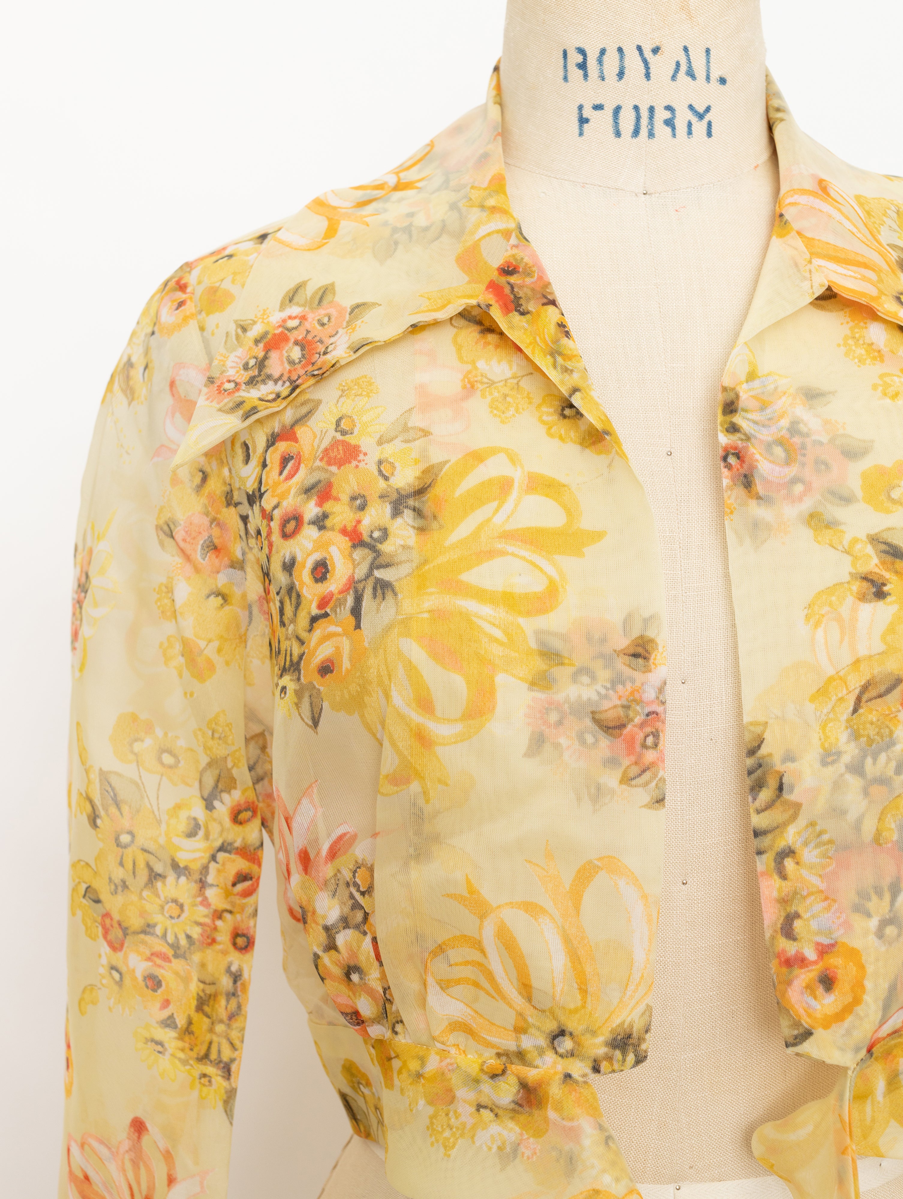 1970s yellow floral sheer organza top 4