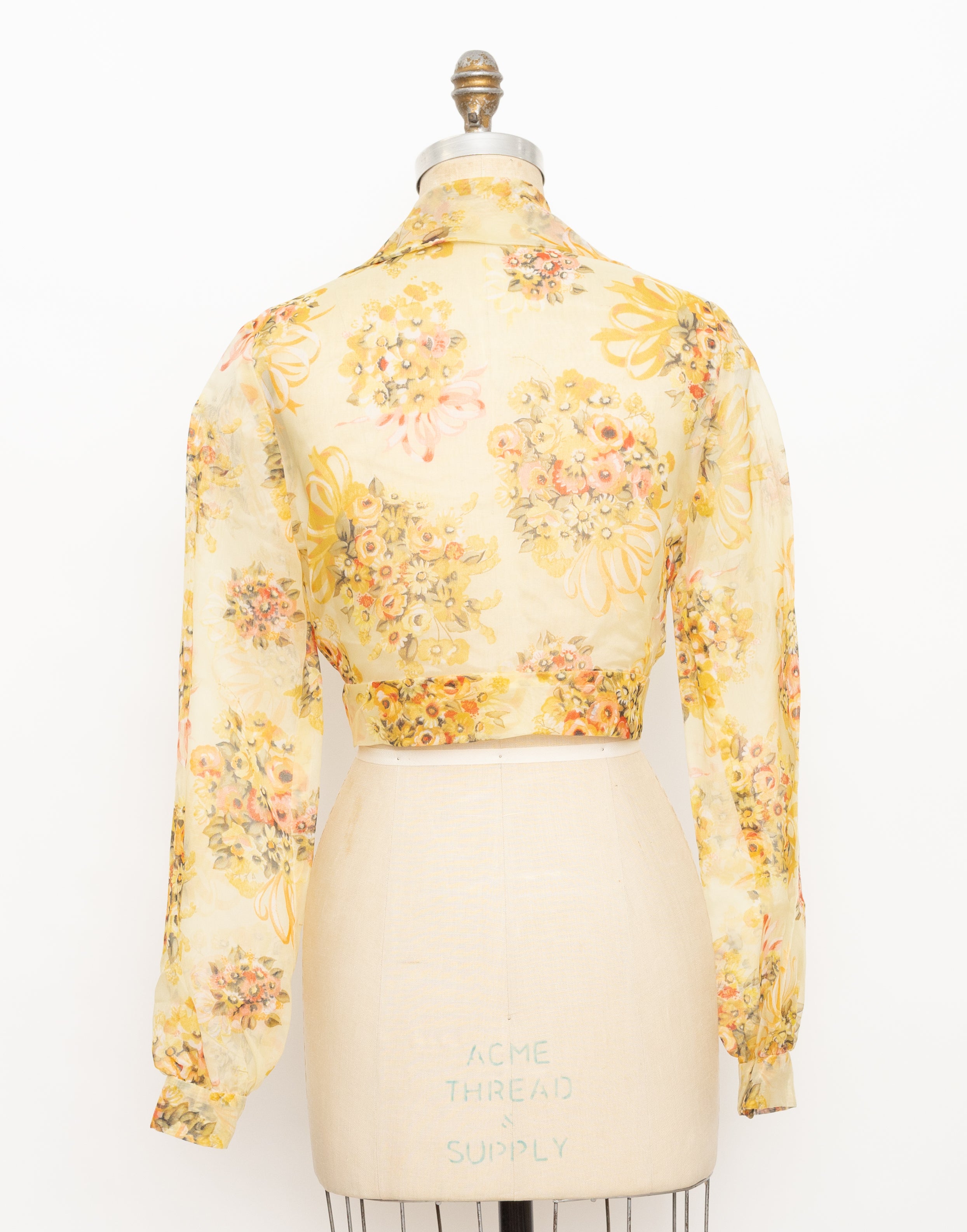 1970s yellow floral sheer organza top 6