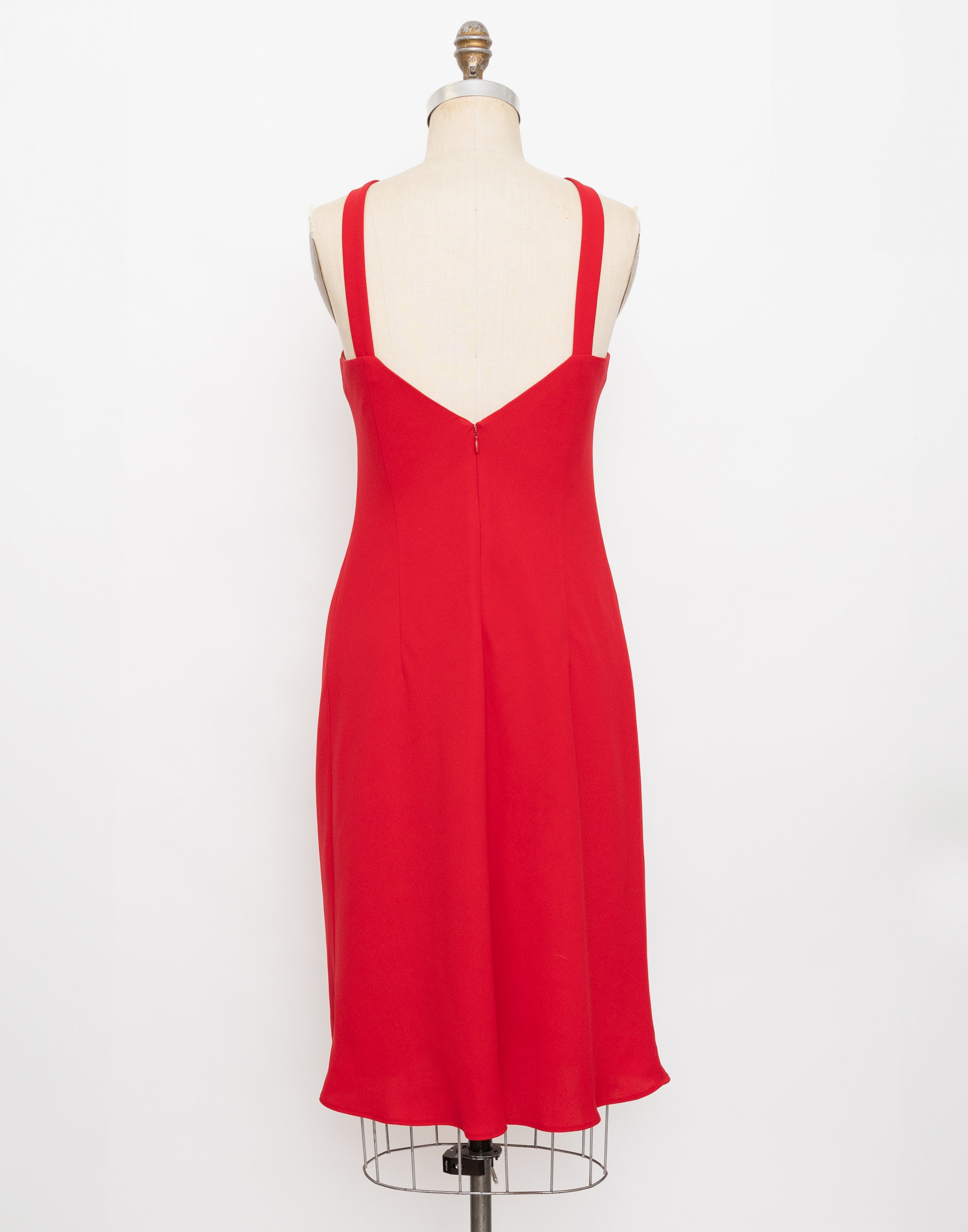 1990s Evan-Picone red circular barbell detail halter dress 3