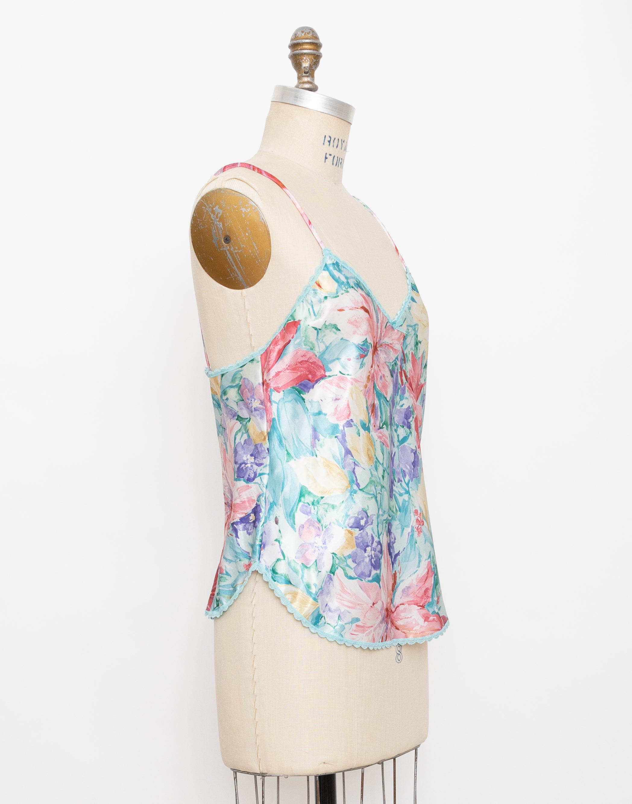 1990s watercolor pastels flower print silky tank 2
