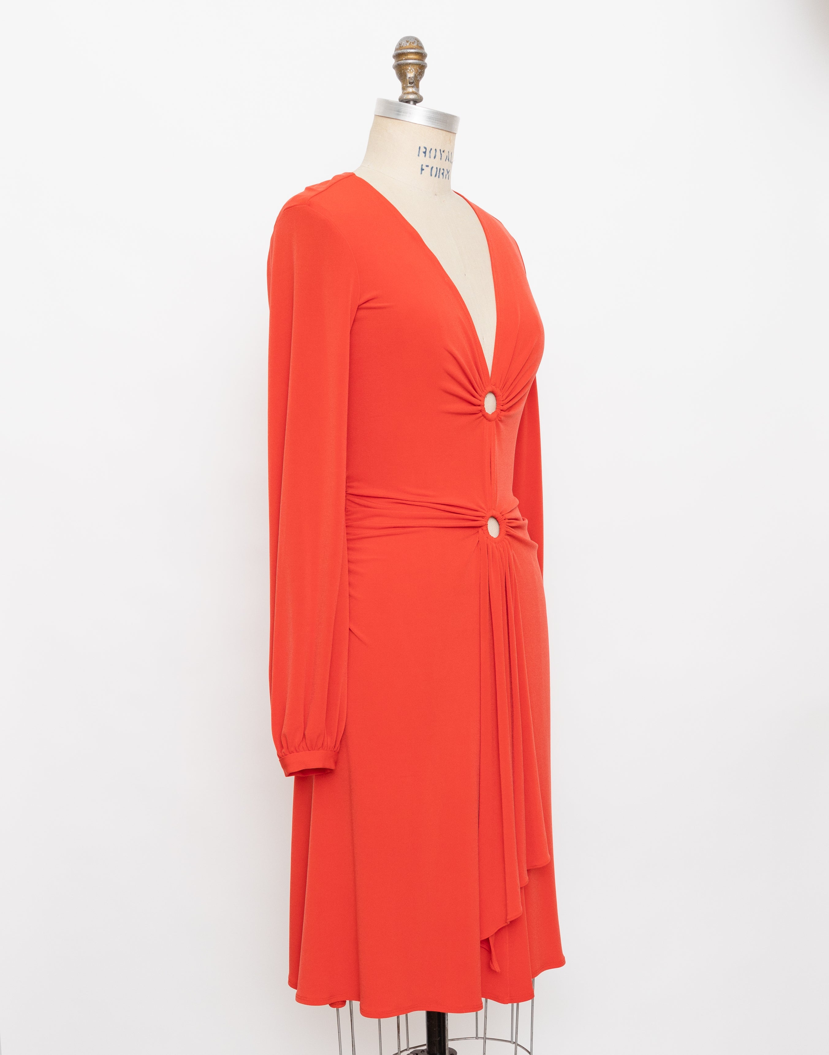 2000s Donna Morgan red keyhole detail long sleeve draped dress 2
