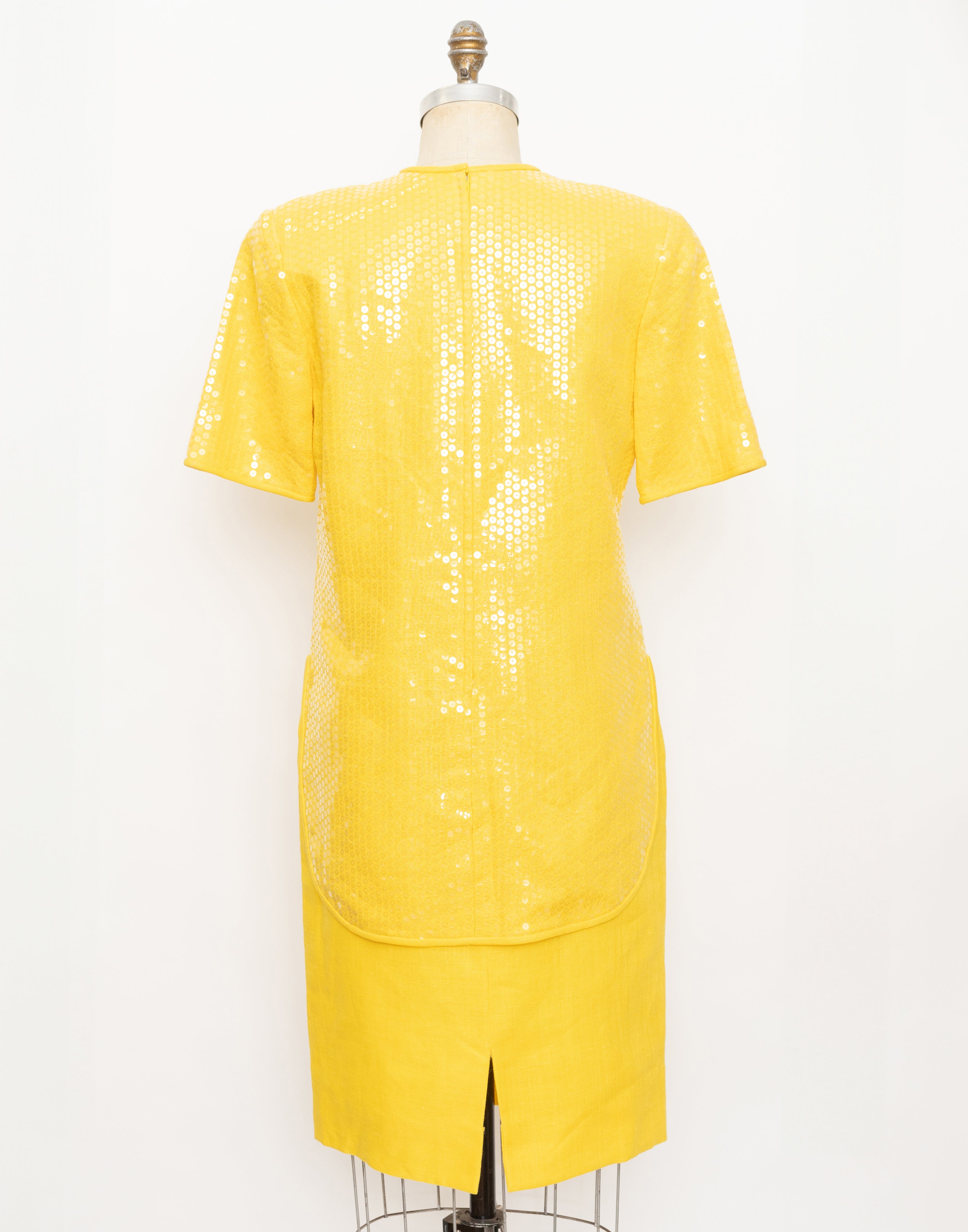 80s/90s william pearson yellow sequin top + linen skirt set