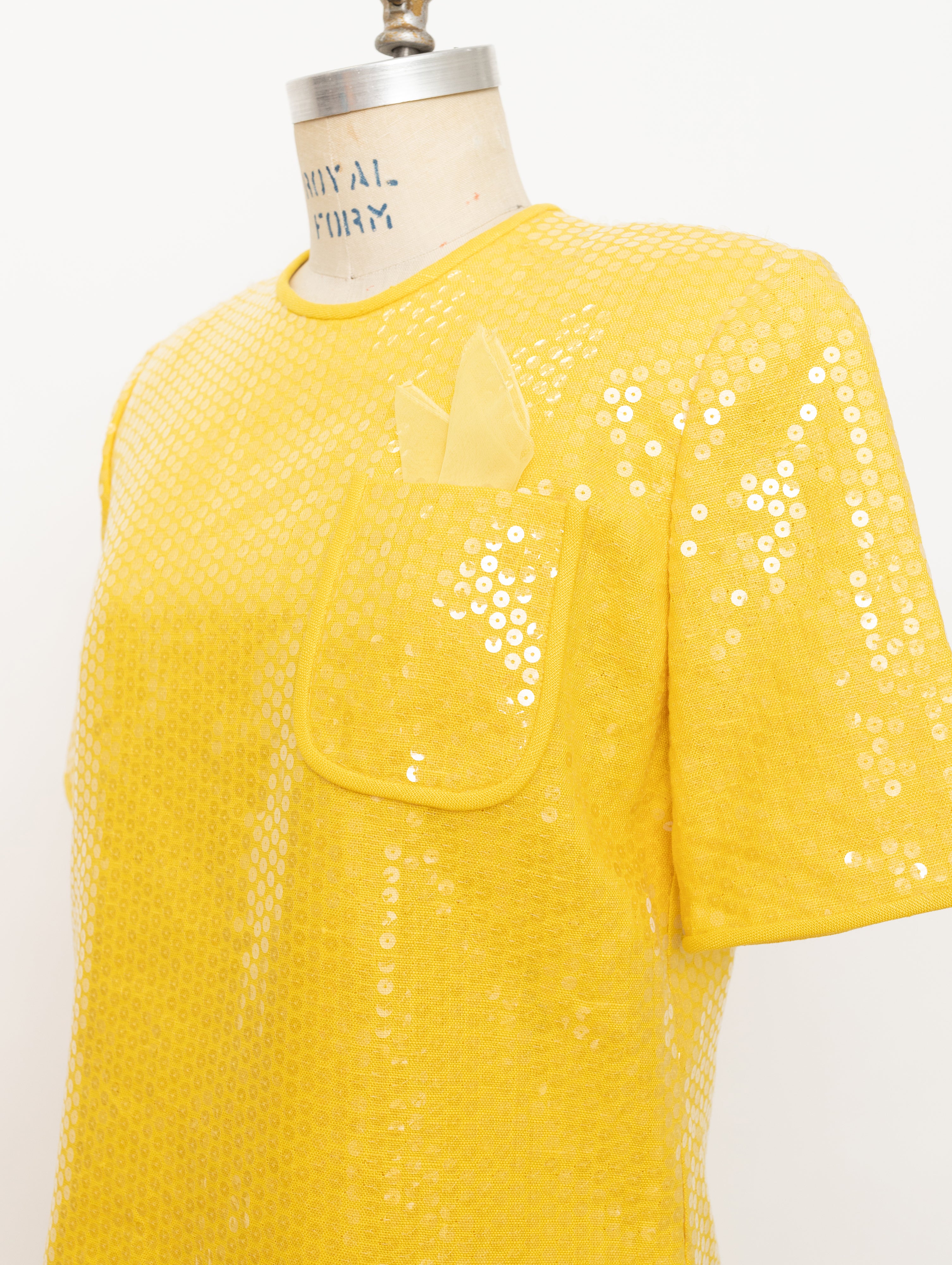 80s/90s William Pearson yellow sequin top and linen skirt set 3