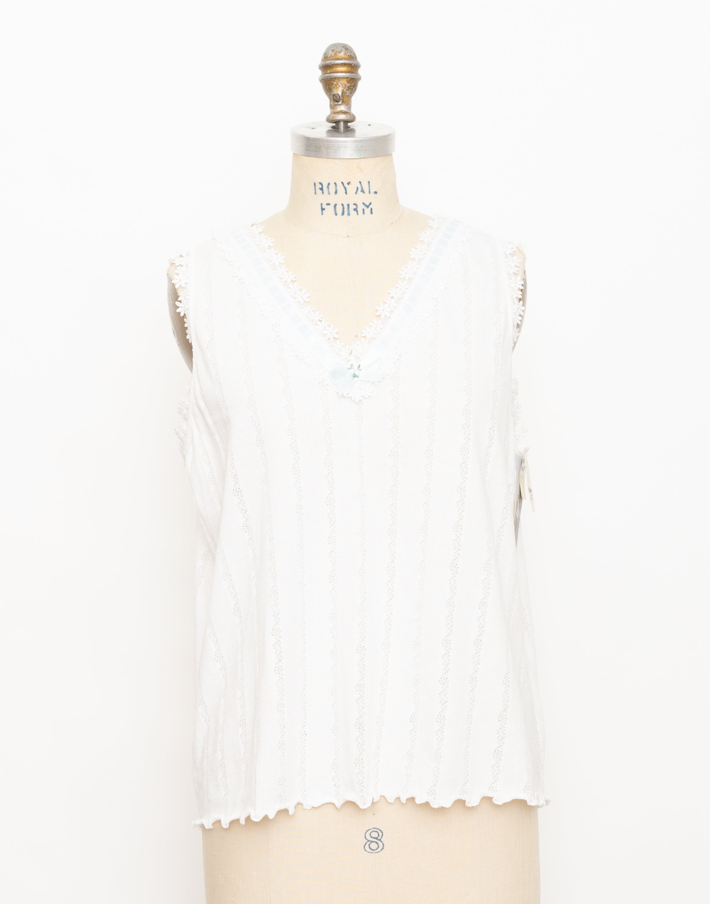 80s 90s white pointelle light blue ribbon sleep top 1