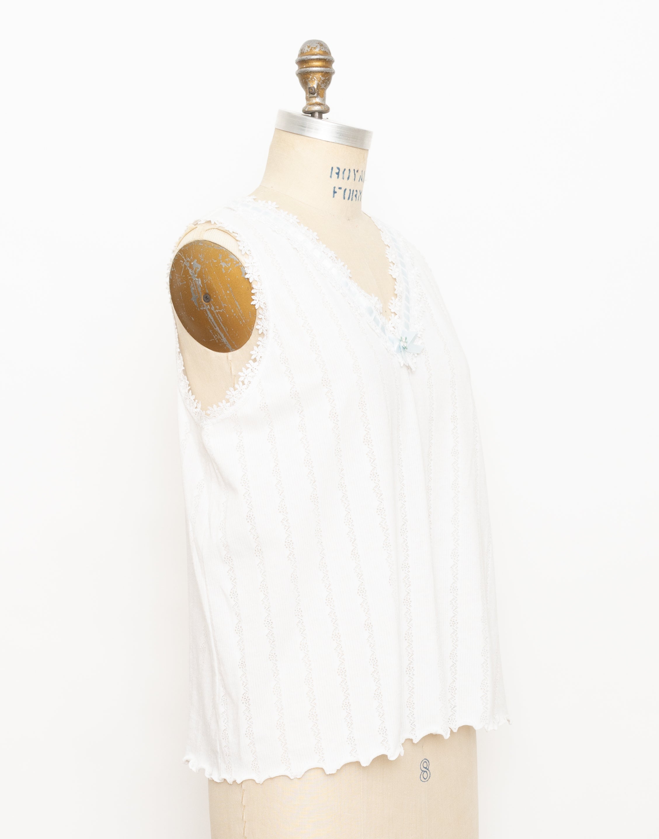 80s 90s white pointelle light blue ribbon sleep top 2