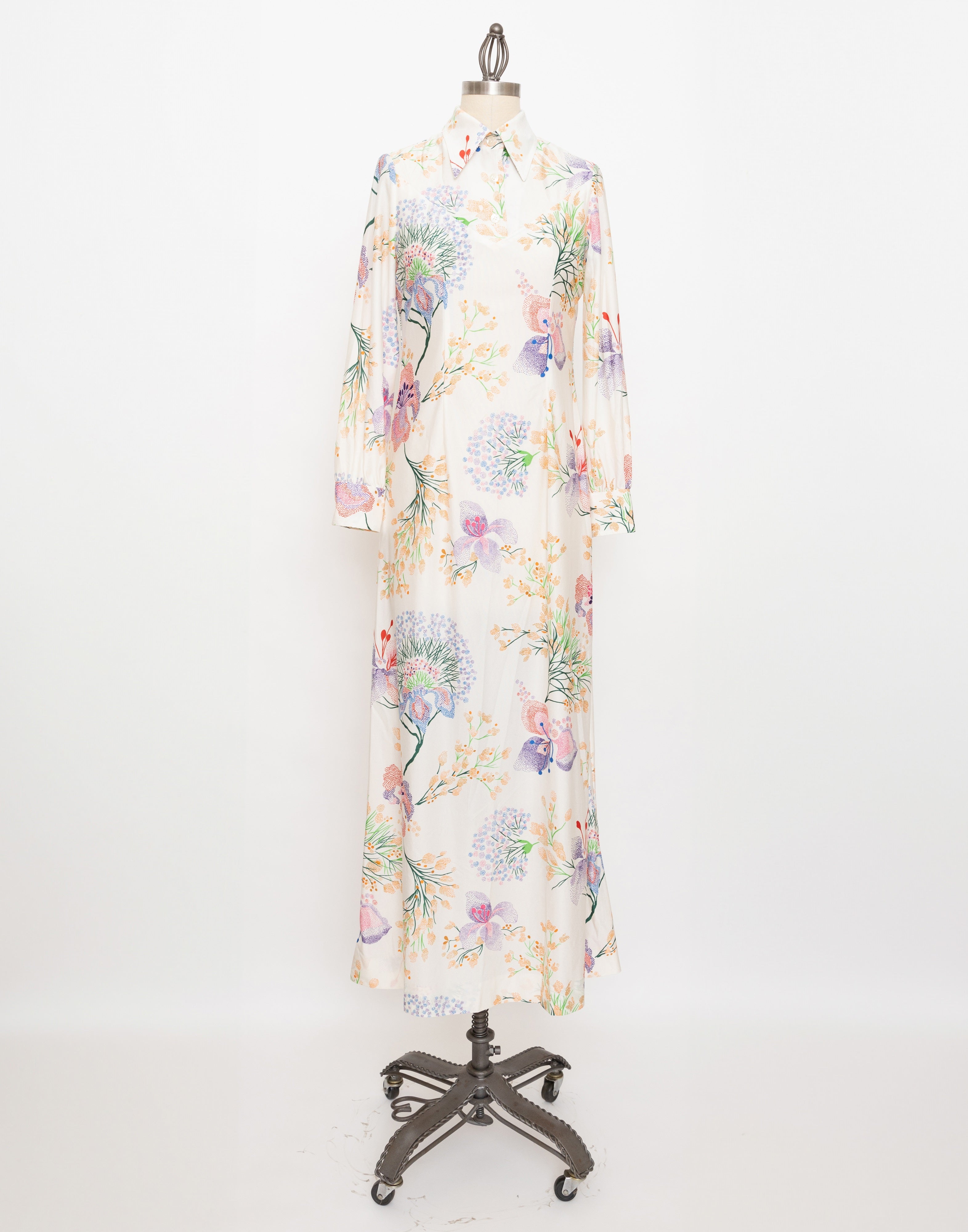 60s/70s schrader sport button up floral print maxi dress