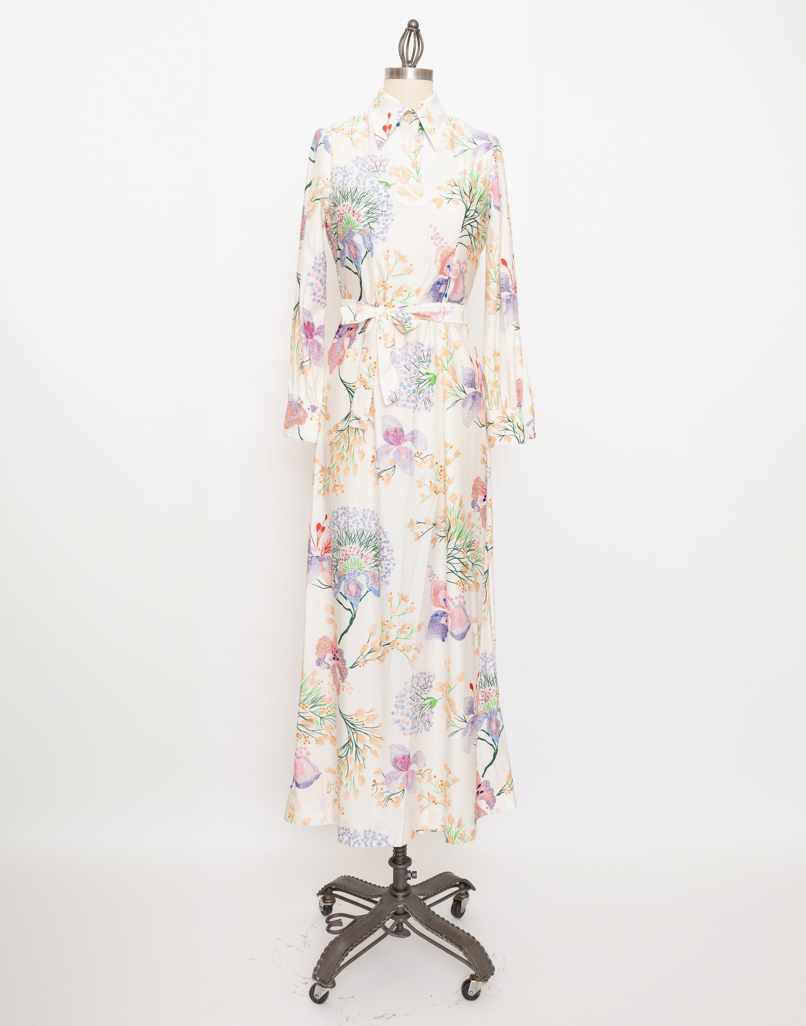 60s/70s schrader sport button up floral print maxi dress